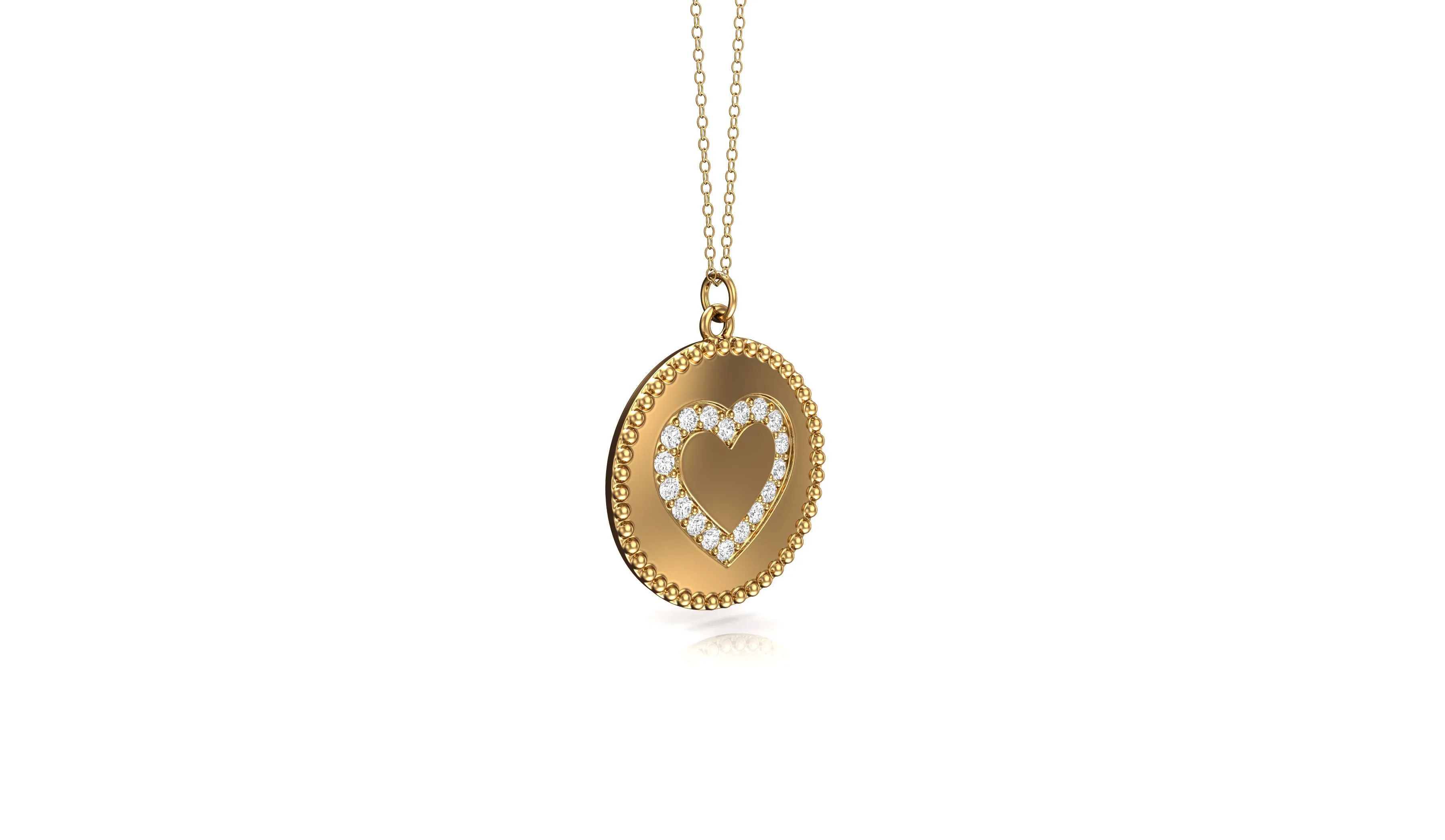 0.14Ct Diamond Heart Disc Pendant, 18" Gold Chain in 14K Gold