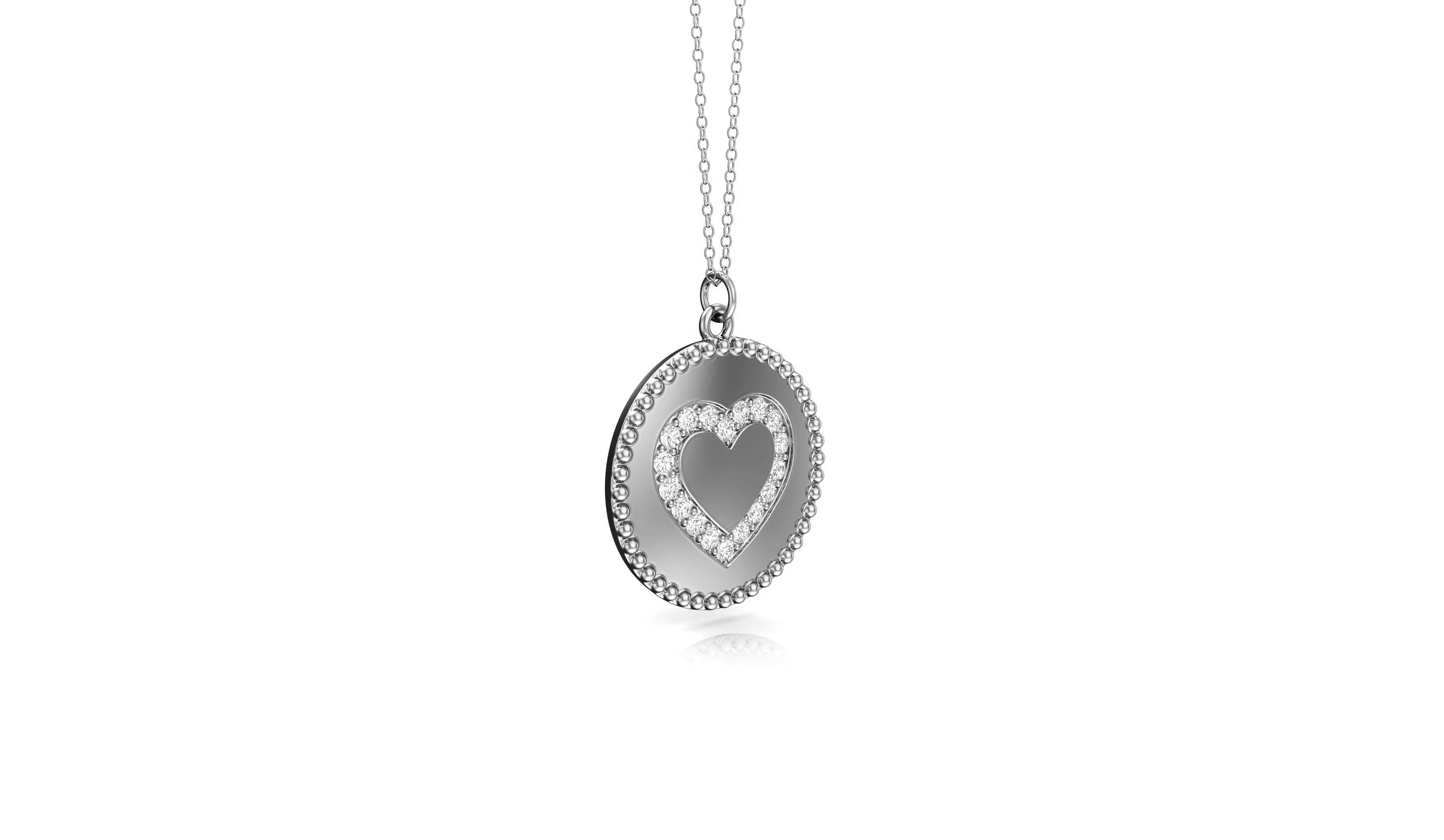 0.14Ct Diamond Heart Disc Pendant, 18" Gold Chain in 14K Gold