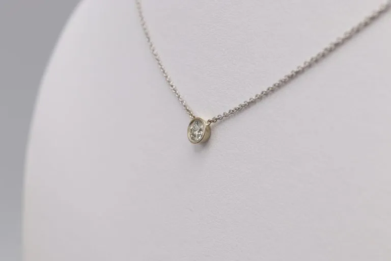 0.25-14k White Gold Bezel Necklace With Diamond