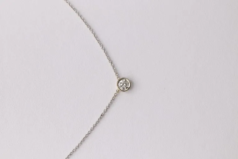 0.25-14k White Gold Bezel Necklace With Diamond