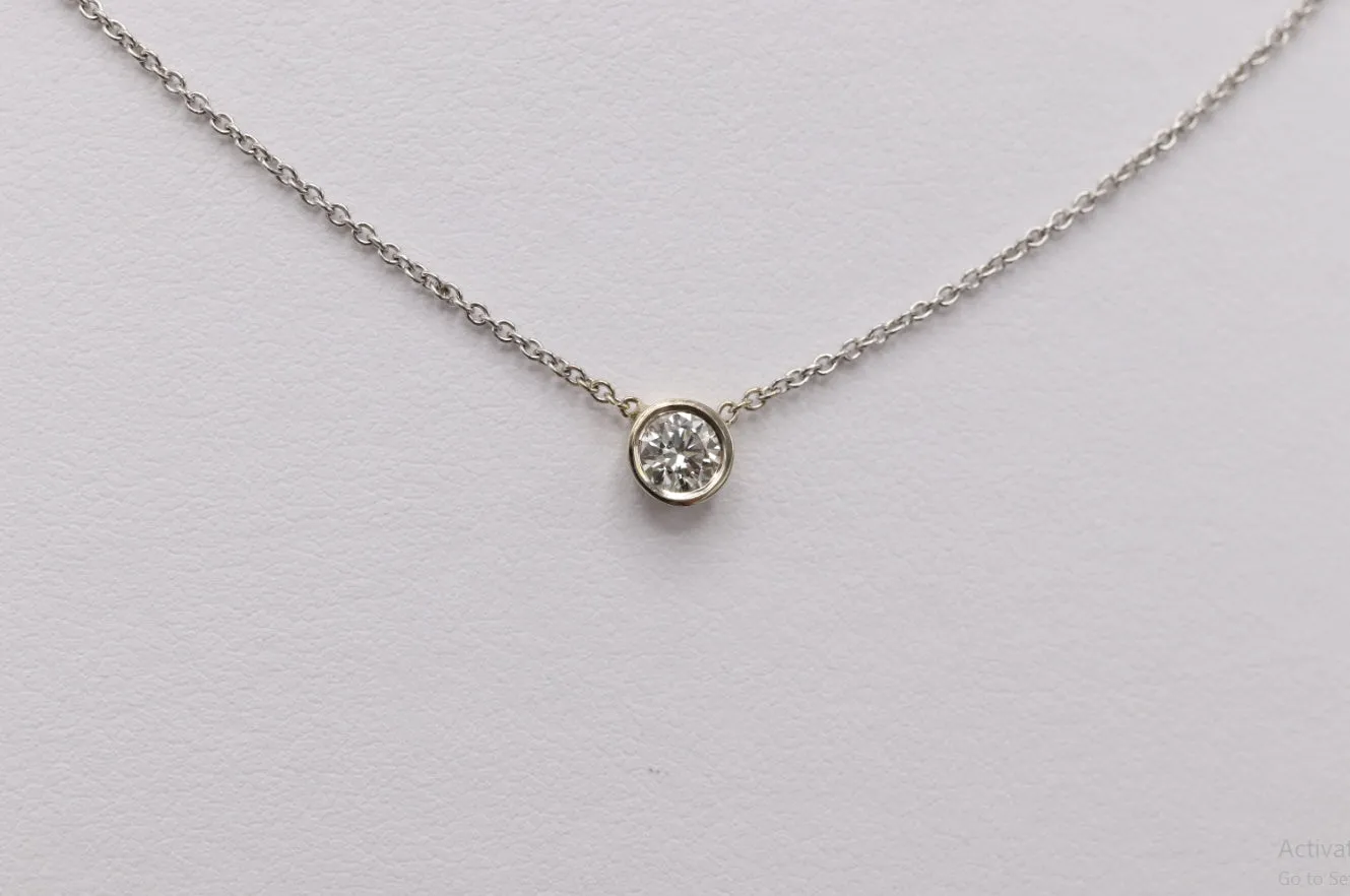 0.25-14k White Gold Bezel Necklace With Diamond