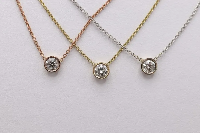 0.25-14k White Gold Bezel Necklace With Diamond