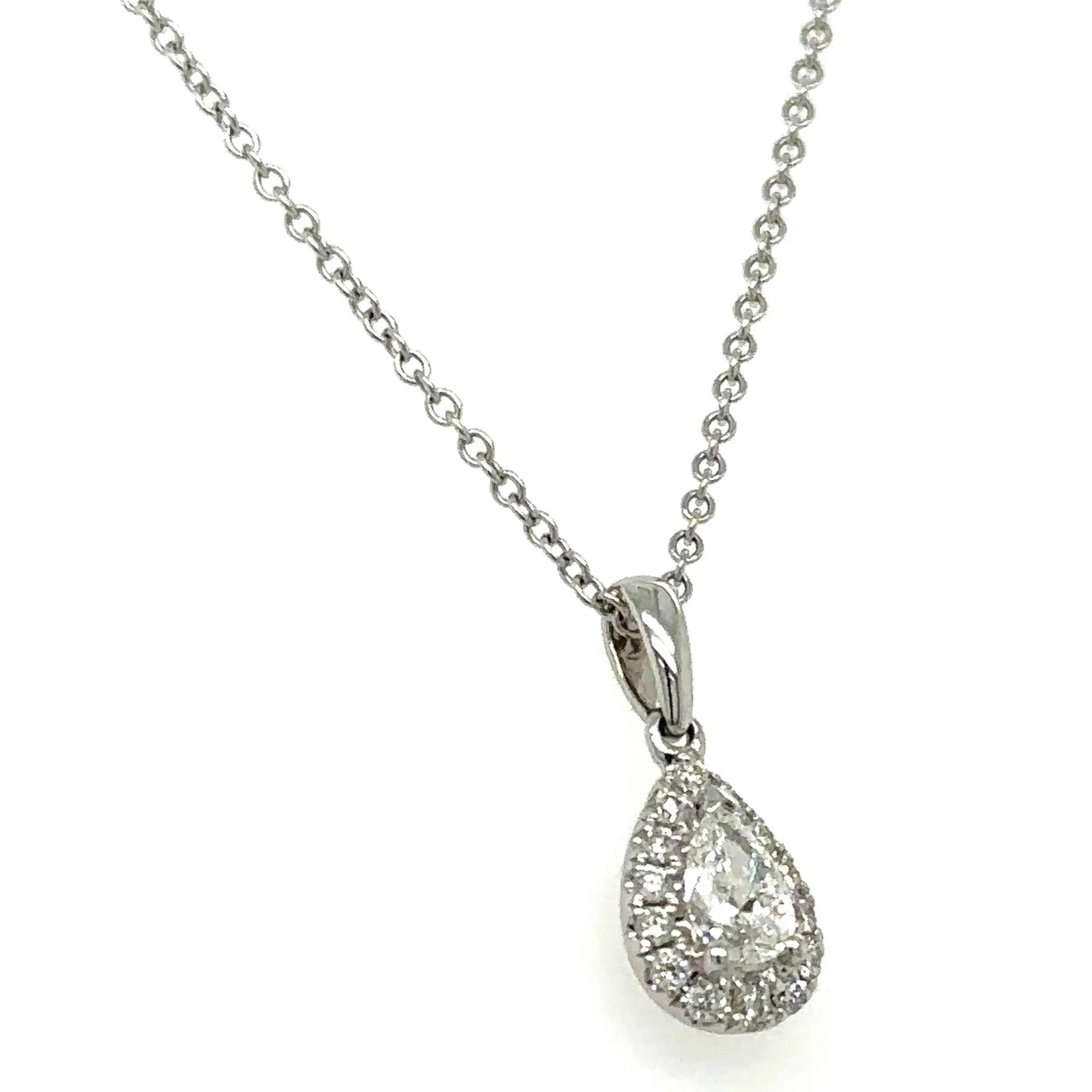 0.28ct tw Pear Shape Halo Diamond Pendant Necklace