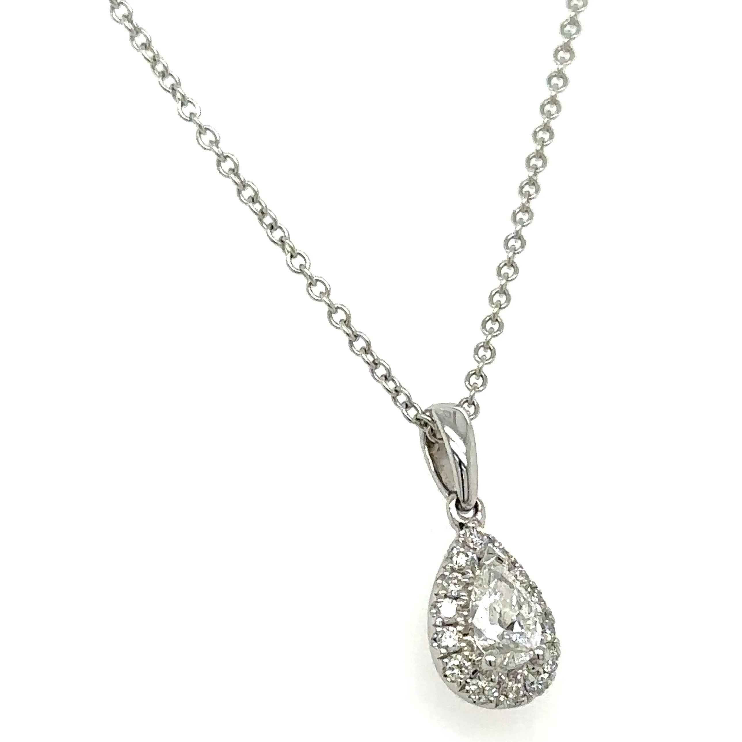 0.28ct tw Pear Shape Halo Diamond Pendant Necklace