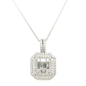 0.83ct tw Emerald Cut Double Halo Diamond Pendant Necklace