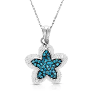 1 cttw Blue Diamond Flower Pendant Necklace in 14K White Gold