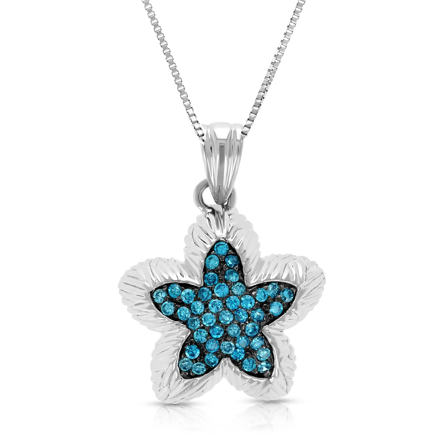 1 cttw Blue Diamond Flower Pendant Necklace in 14K White Gold