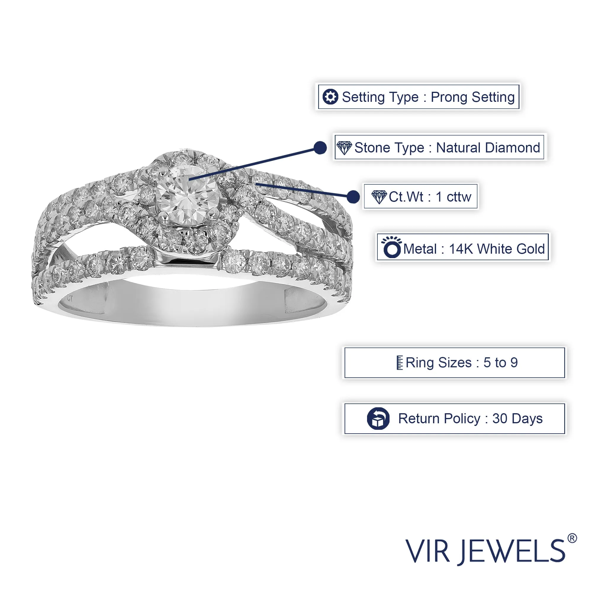1 cttw Diamond Halo Engagement Ring in 14K White Gold