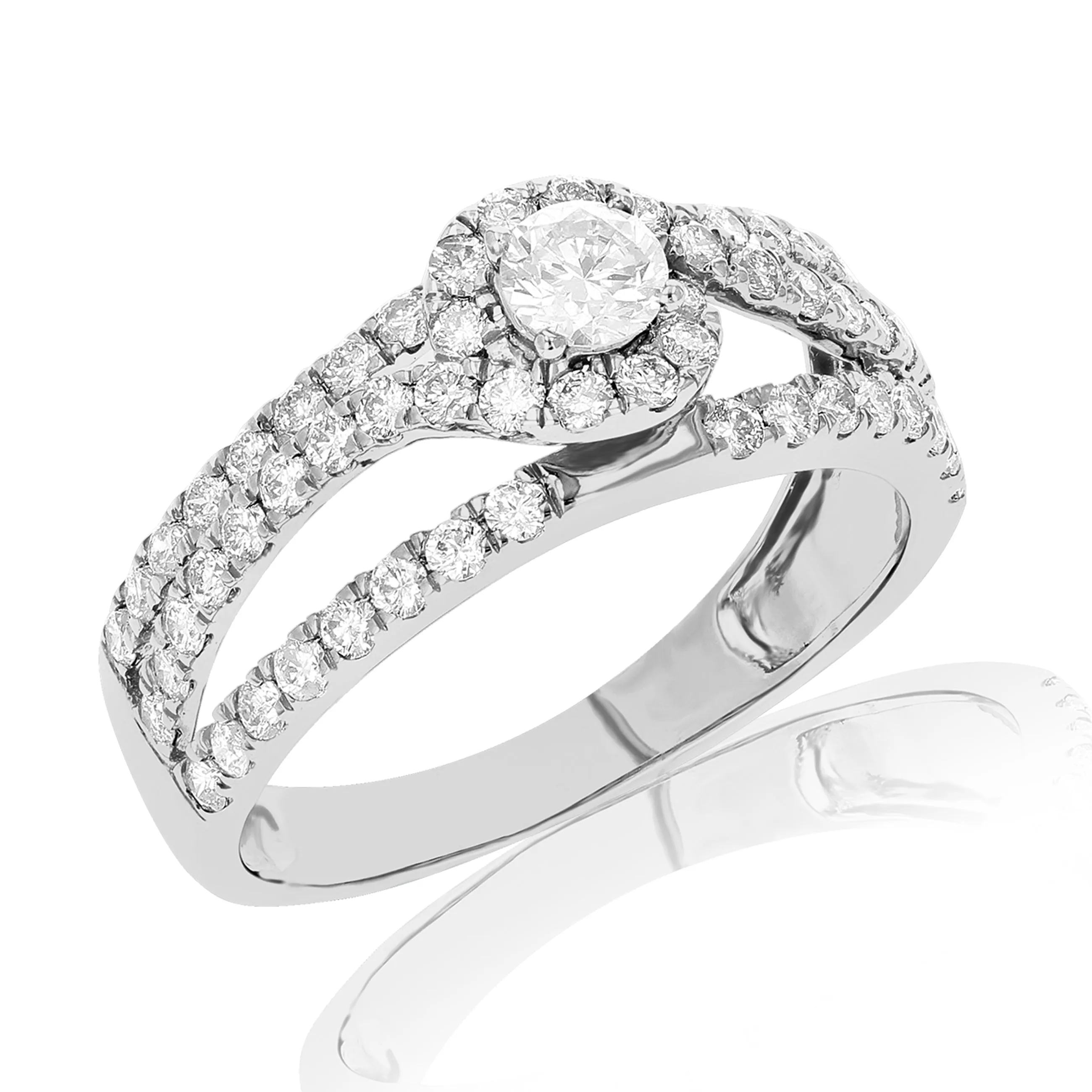 1 cttw Diamond Halo Engagement Ring in 14K White Gold