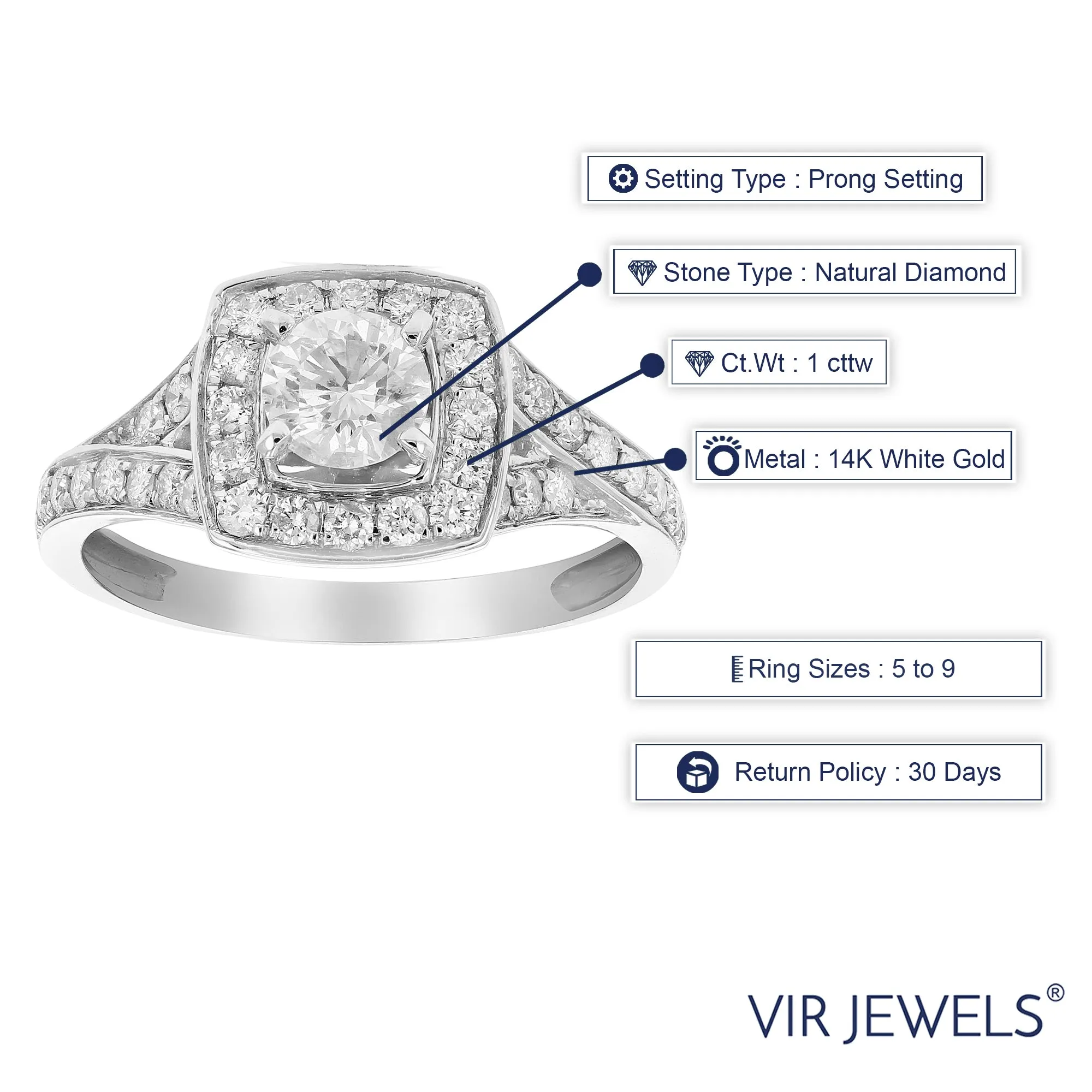 1 cttw Diamond Halo Wedding Ring in 14K White Gold