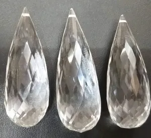 1 Match Pair, Super Rare Aaa Rock Crystal Faceted Long Drops Briolettes Calibrated Size 12X34mm
