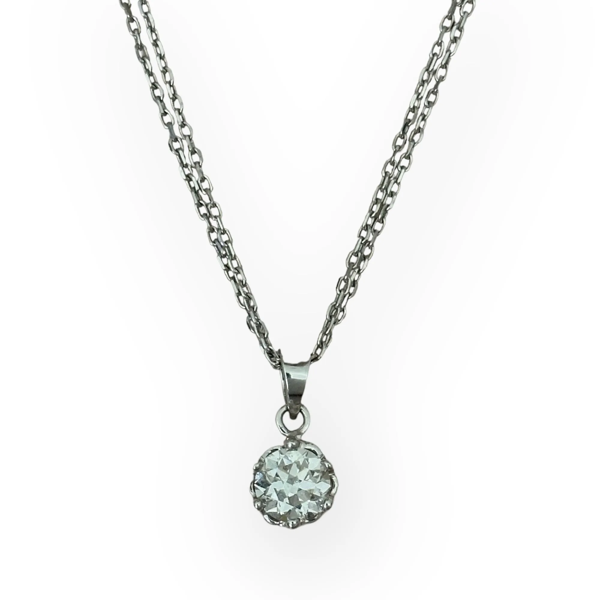 1.00ct Round Brilliant Cut Diamonds in 14K White Gold Solitaire Pendant Necklace 18"