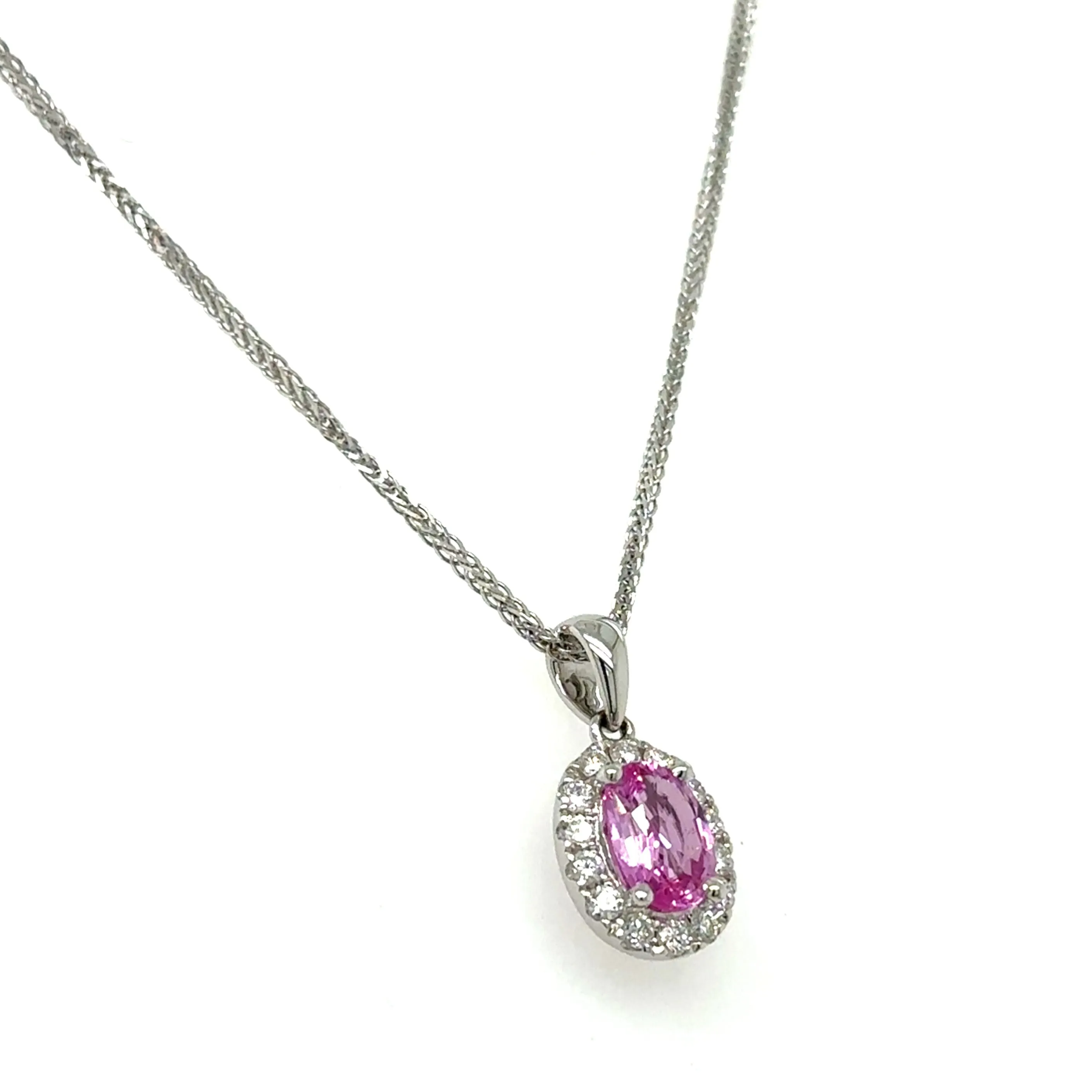 1.07ct tw Pink Sapphire and Diamond Oval Shape Pendant Necklace