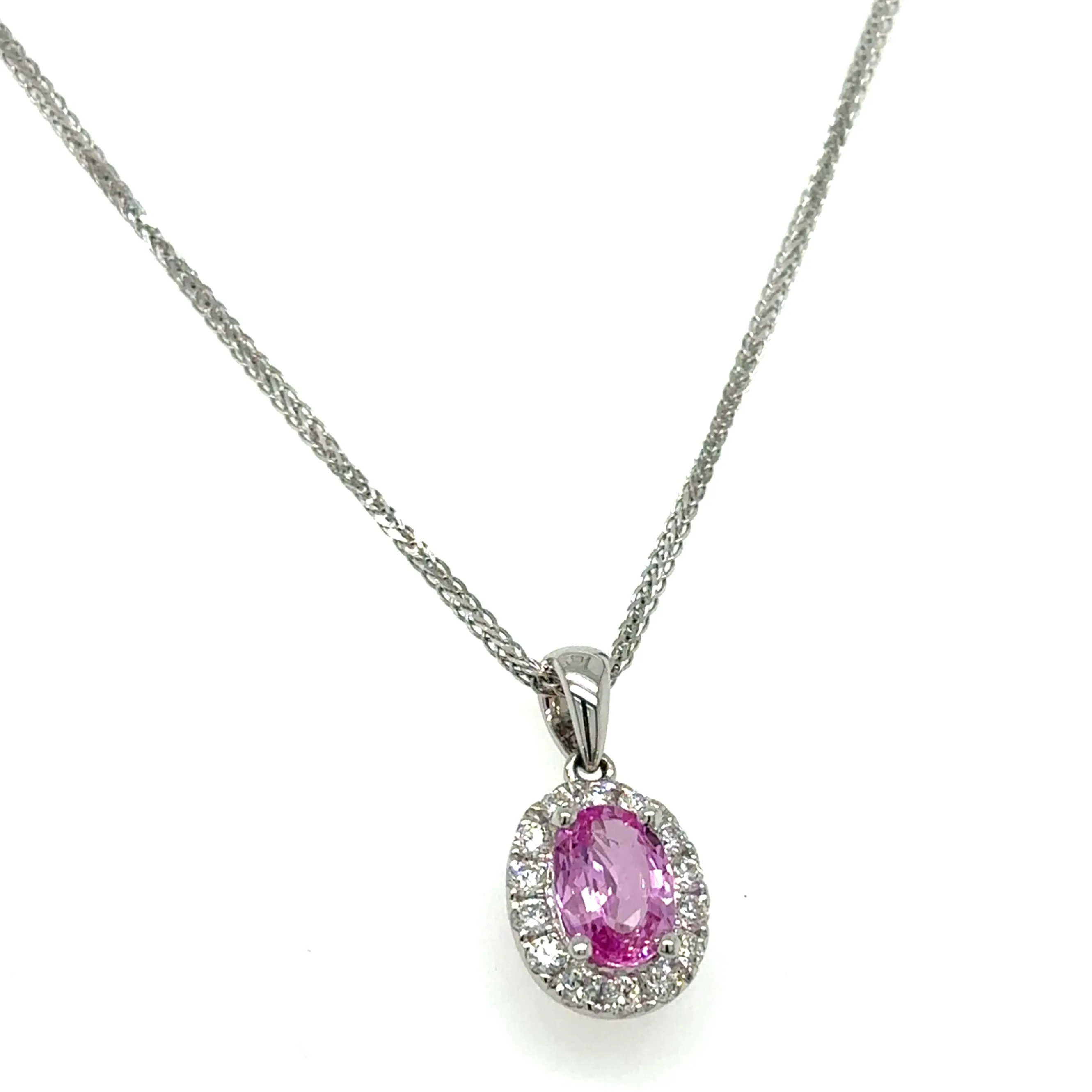 1.07ct tw Pink Sapphire and Diamond Oval Shape Pendant Necklace