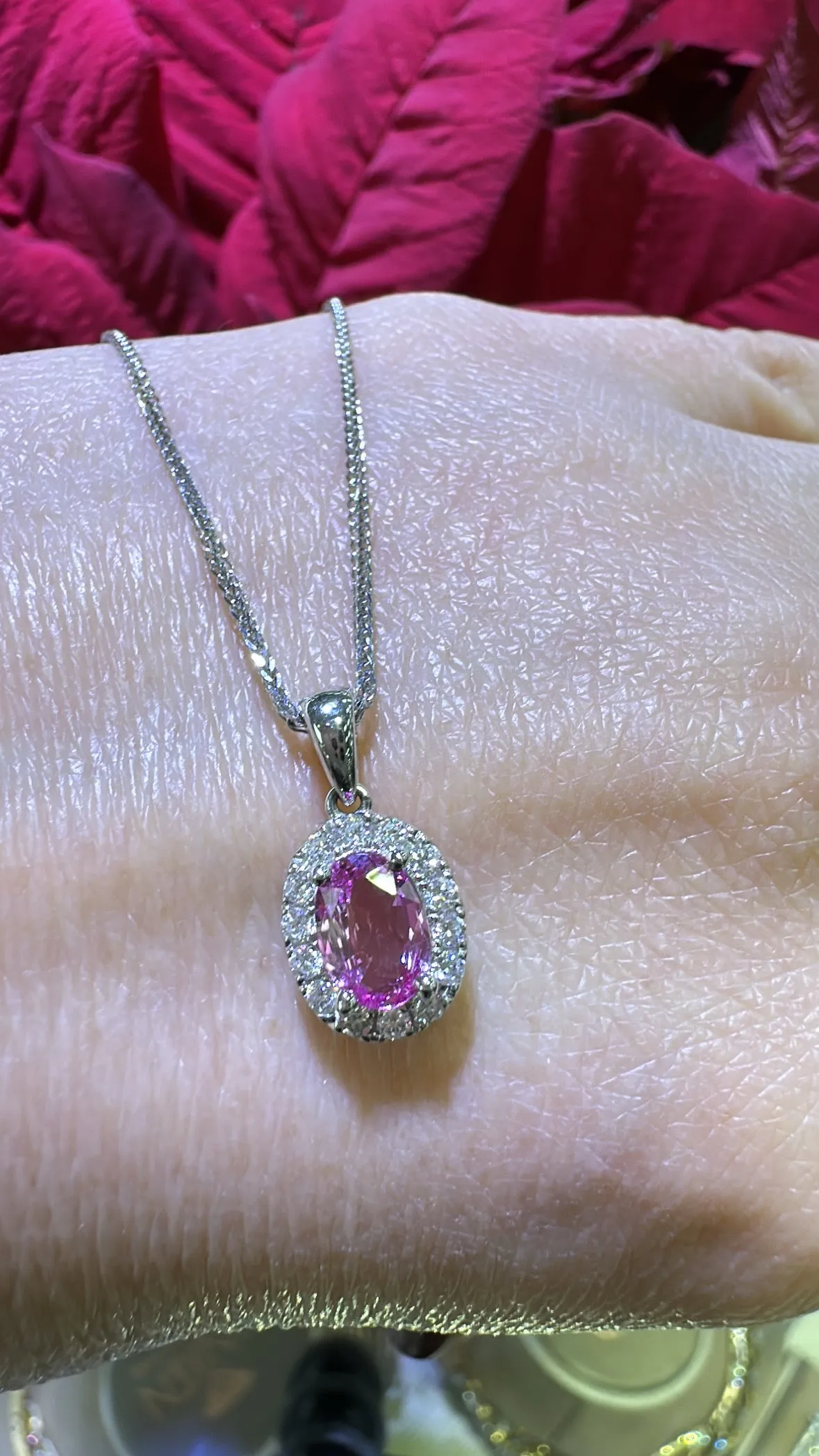 1.07ct tw Pink Sapphire and Diamond Oval Shape Pendant Necklace