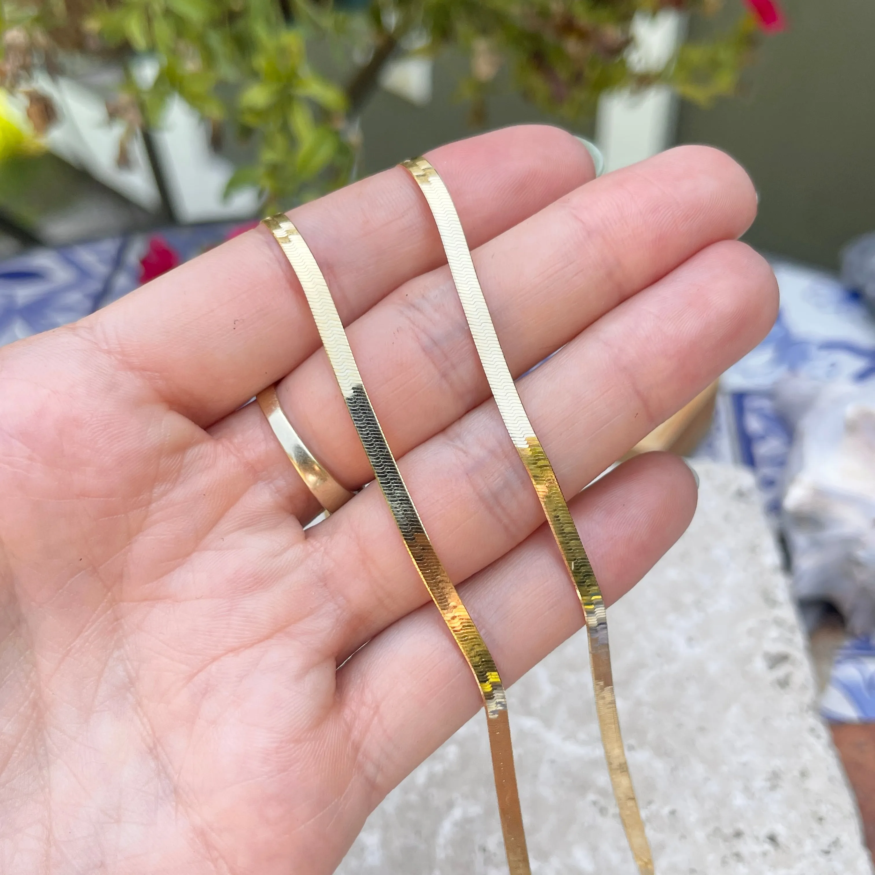 10KT Yellow Gold Flat 3mm Herringbone Chain Necklace