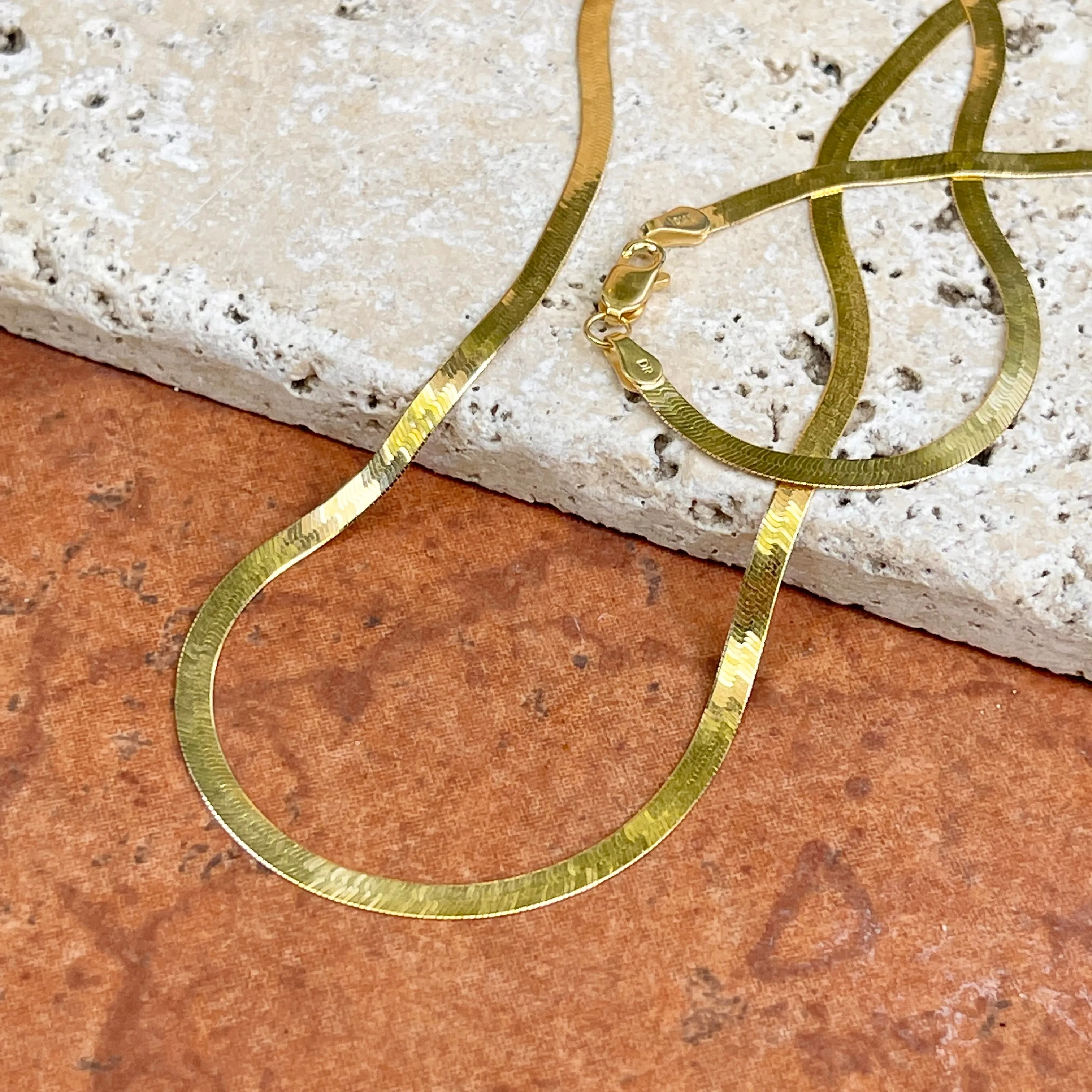 10KT Yellow Gold Flat 3mm Herringbone Chain Necklace