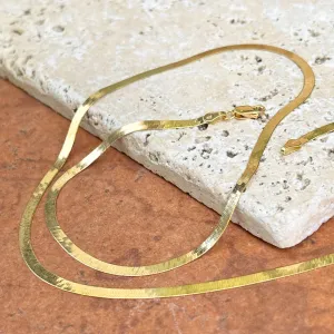 10KT Yellow Gold Flat 3mm Herringbone Chain Necklace