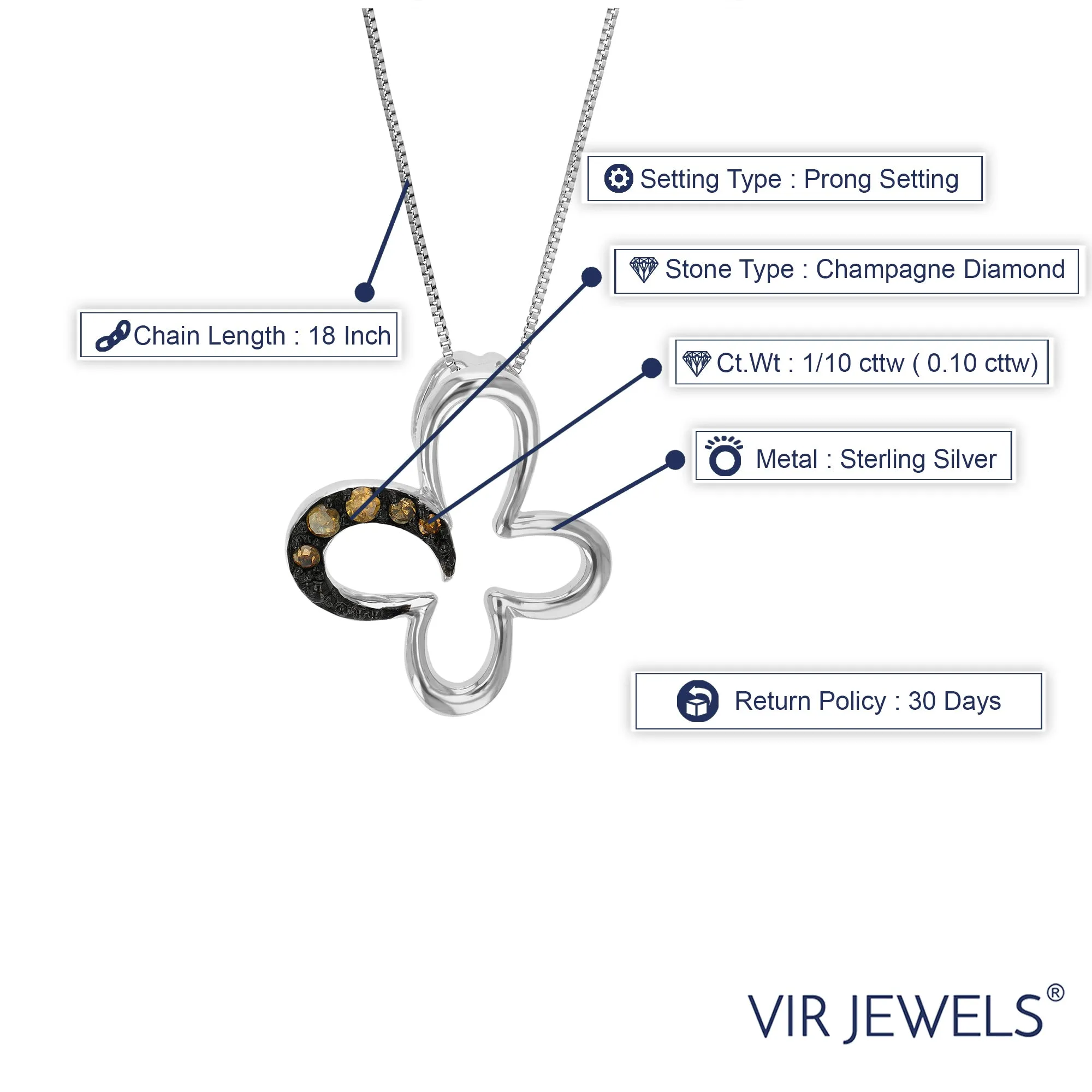 1/10 cttw Champagne Diamond Pendant Necklace in Sterling Silver
