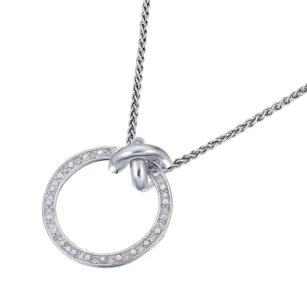 1/10 cttw Diamond Circle Knot Pendant Necklace in Sterling Silver