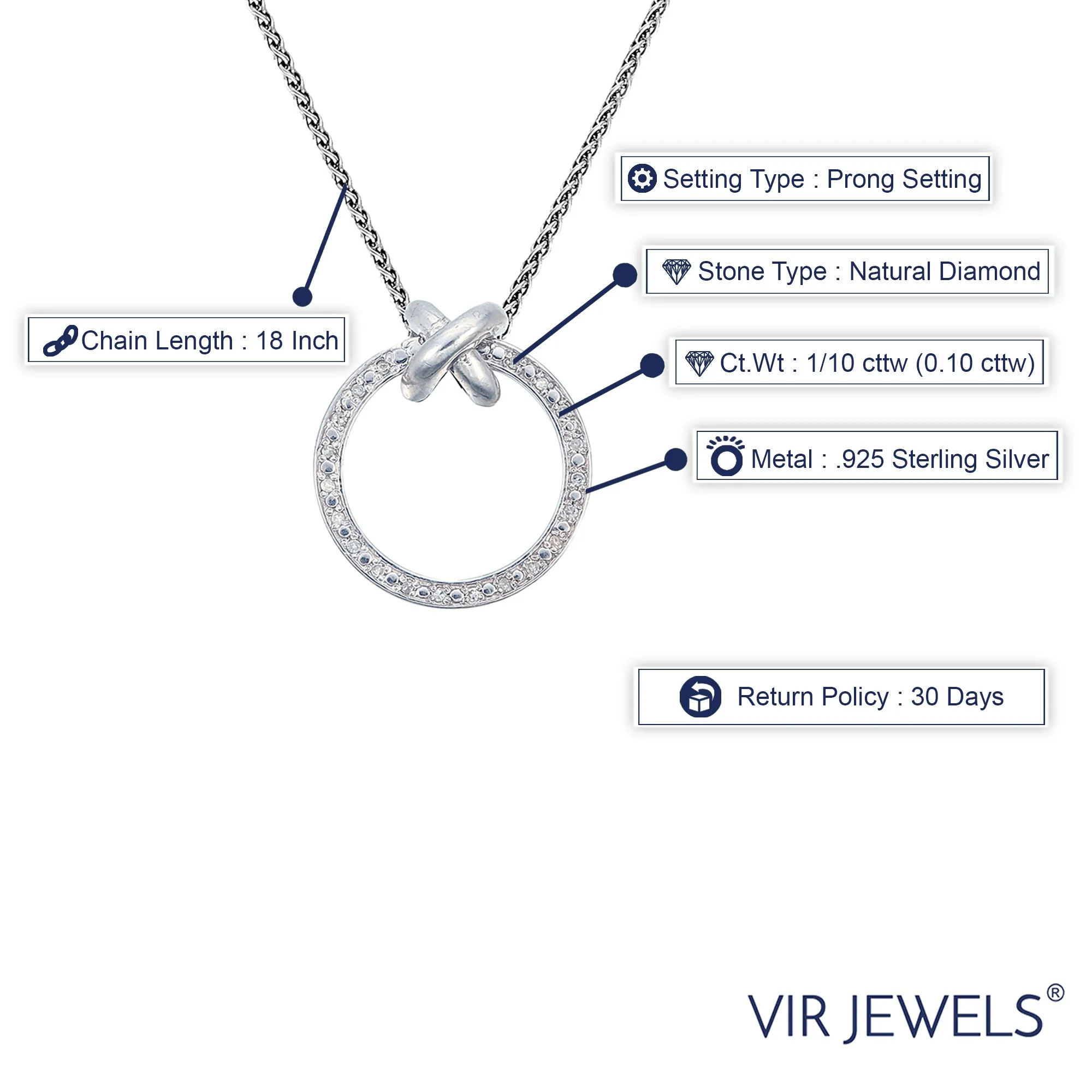 1/10 cttw Diamond Circle Knot Pendant Necklace in Sterling Silver