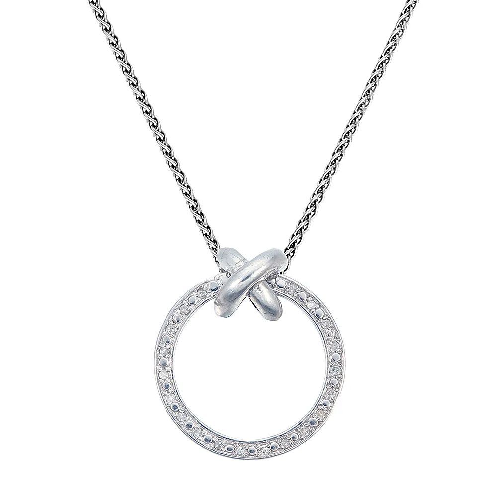 1/10 cttw Diamond Circle Knot Pendant Necklace in Sterling Silver