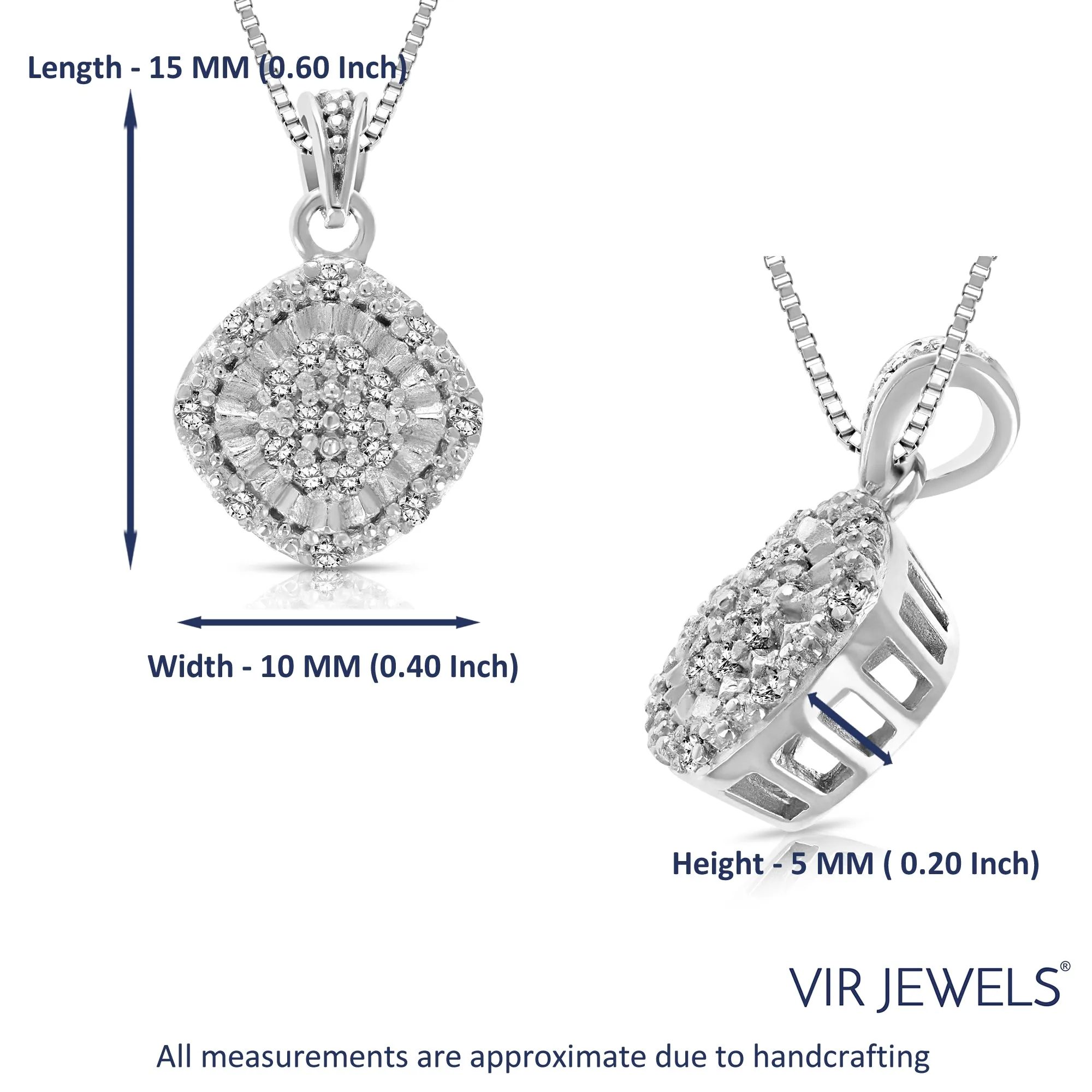 1/10 cttw Diamond Cushion Composite Pendant Necklace in Silver