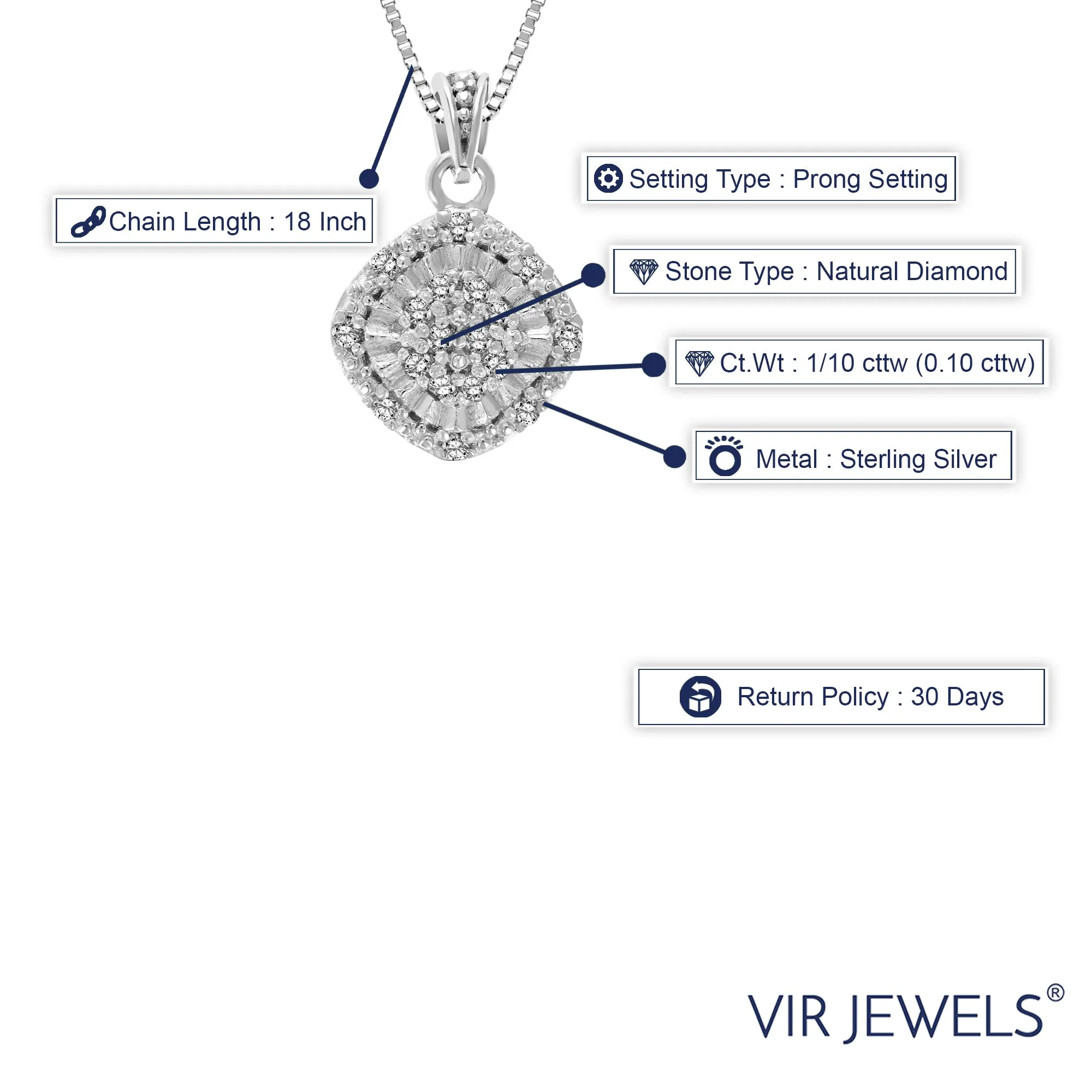 1/10 cttw Diamond Cushion Composite Pendant Necklace in Silver