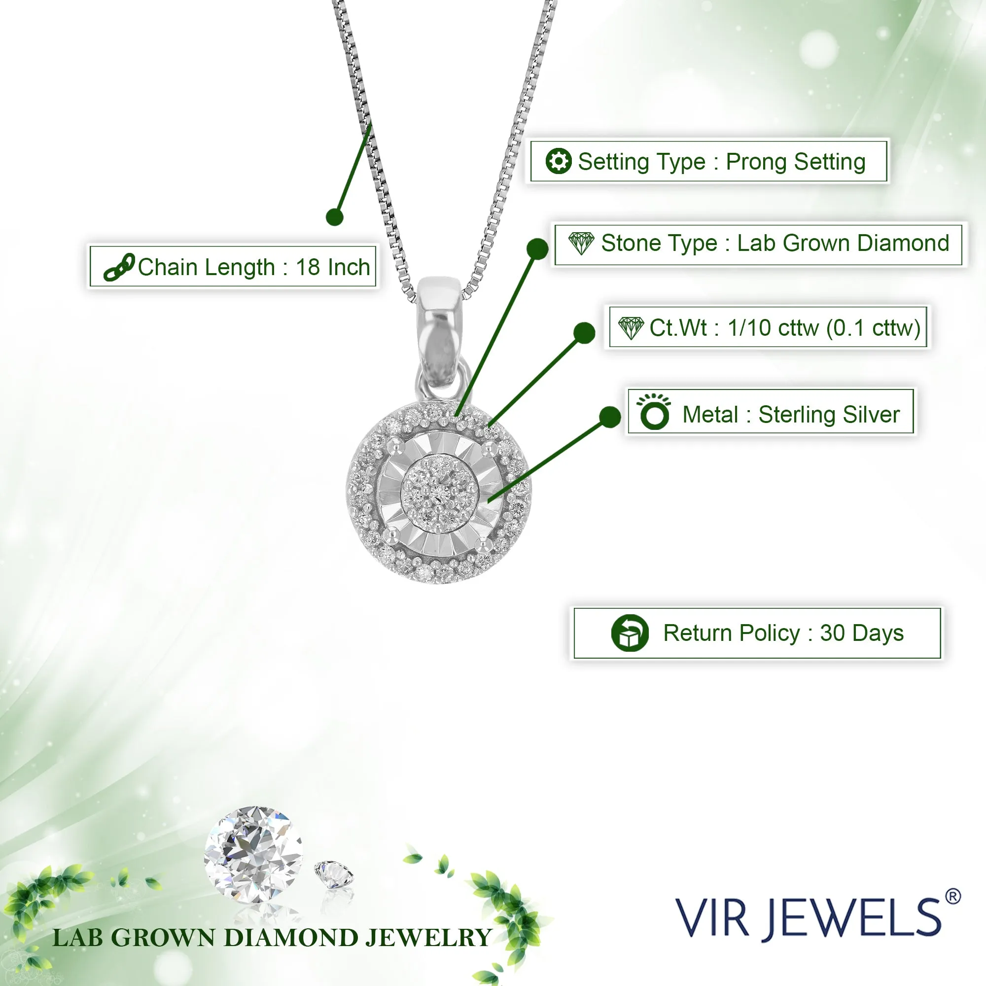 1/10 cttw Lab Grown Cluster Diamond Pendant in Sterling Silver