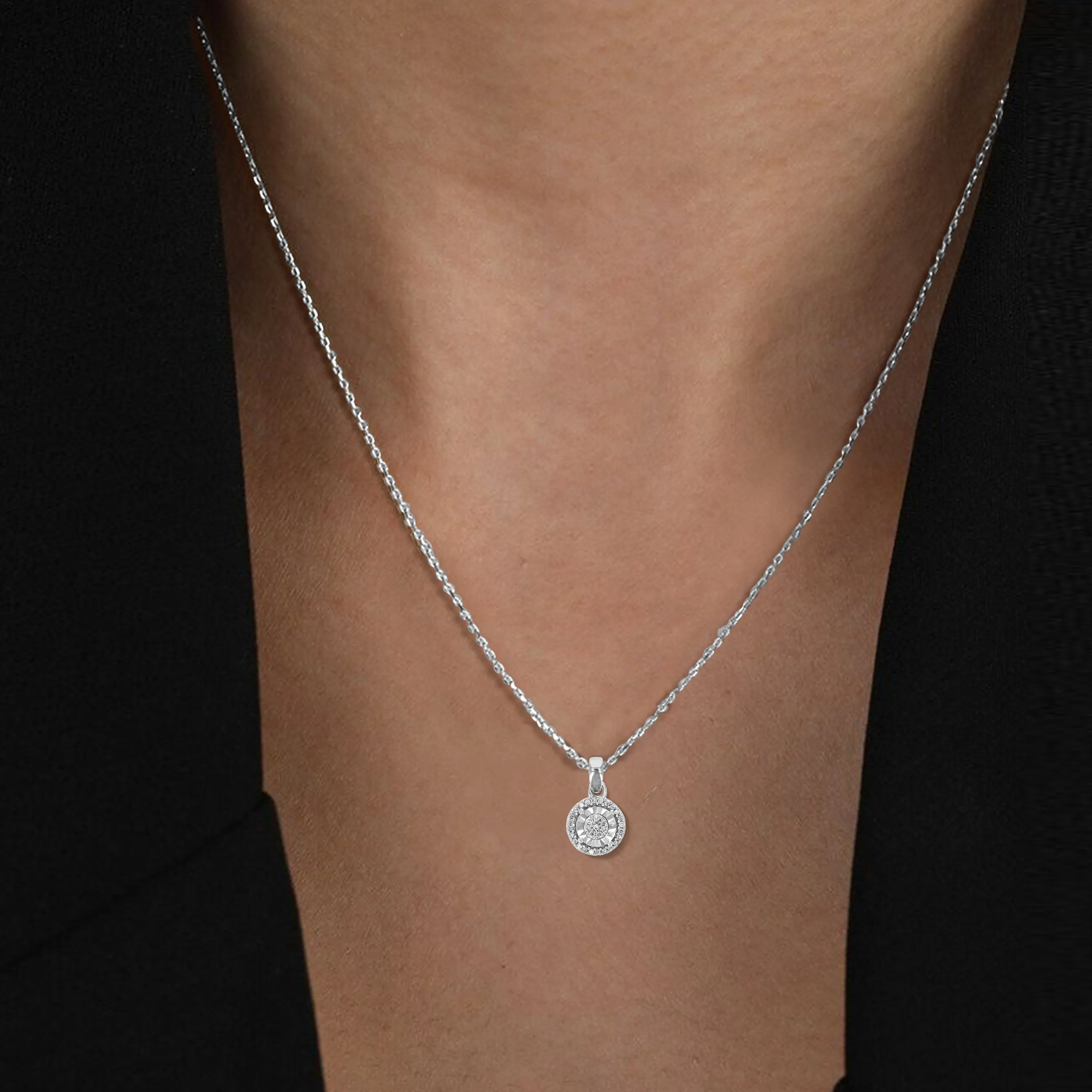 1/10 cttw Lab Grown Cluster Diamond Pendant in Sterling Silver