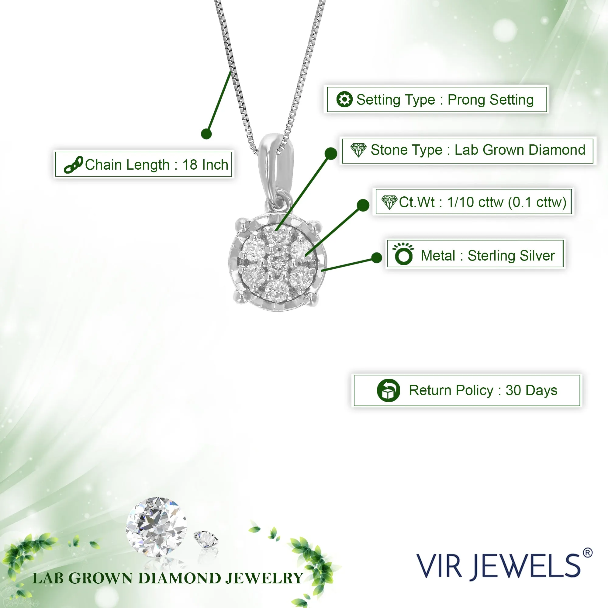 1/10 cttw Lab Grown Diamond Composite Pendant in Sterling Silver