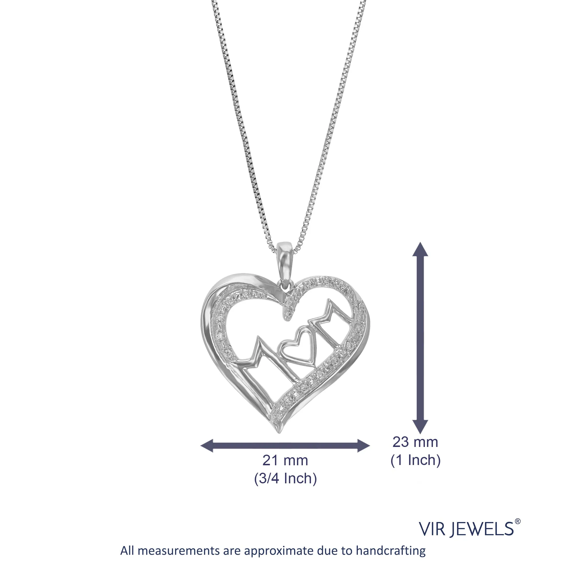 1/10 cttw Lab Grown Diamond Heart Mom's Pendant in Sterling Silver