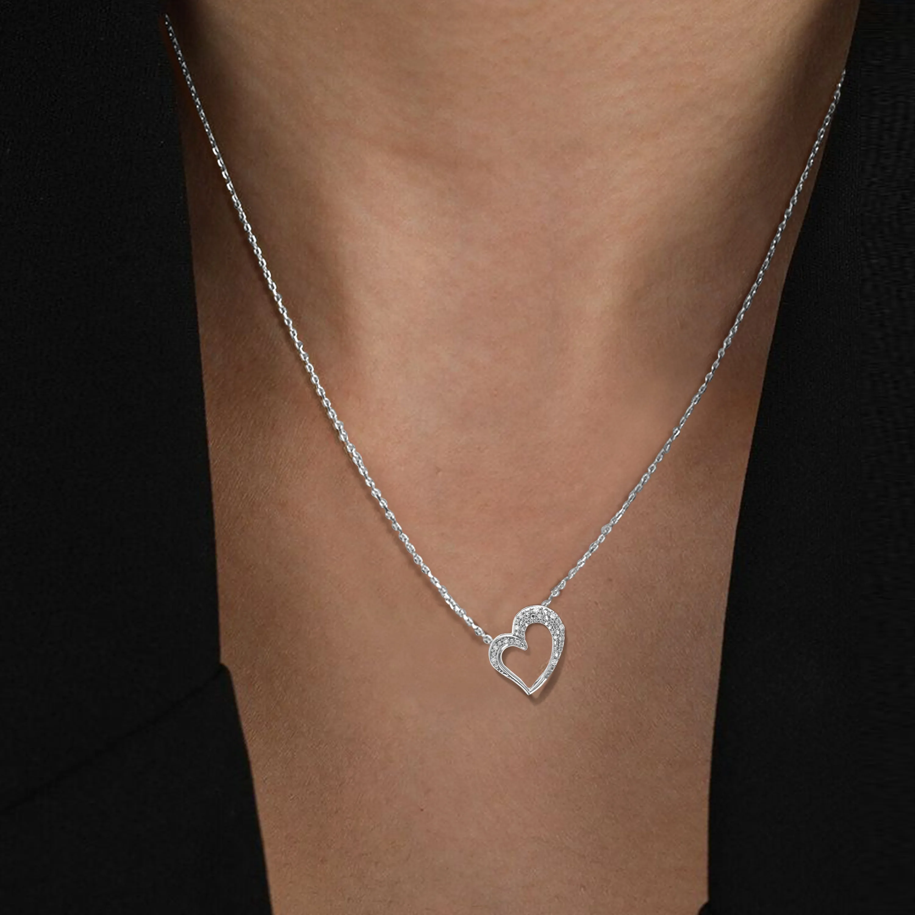 1/10 cttw Lab Grown Diamond Heart Pendant in Sterling Silver
