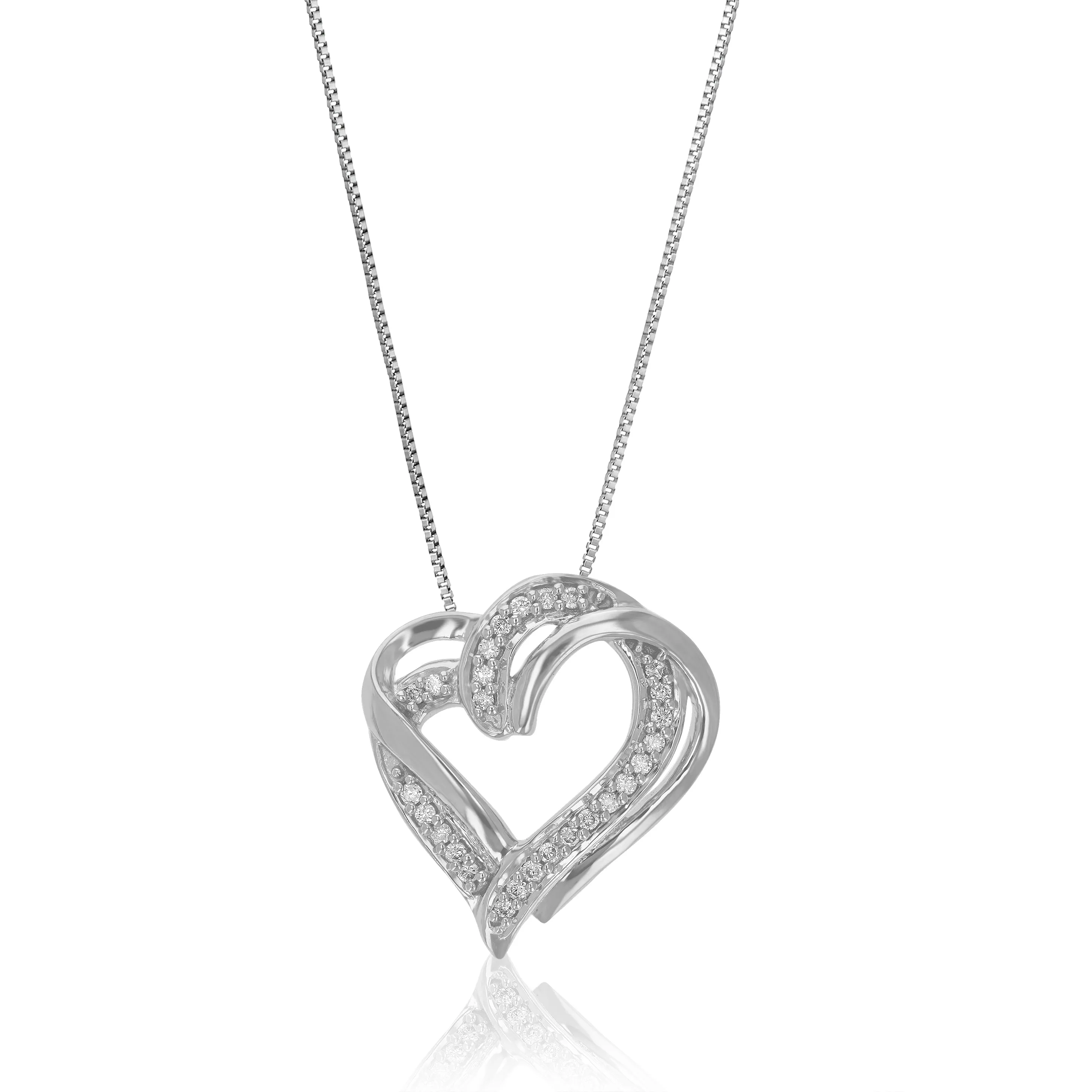 1/10 cttw Lab Grown Diamond Overlap Heart Pendant in Sterling Silver