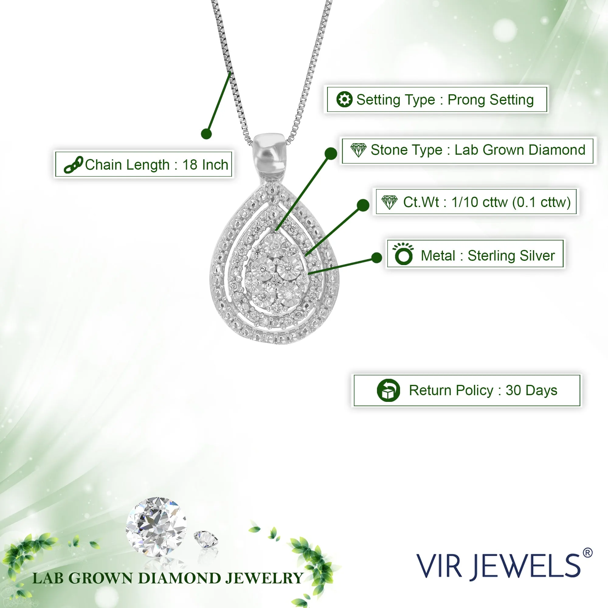 1/10 cttw Lab Grown Diamond Pear Cluster Pendant in Silver