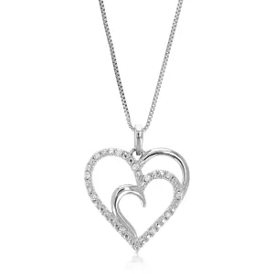 1/10 cttw Lab Grown Diamond Two Heart Pendant in Sterling Silver