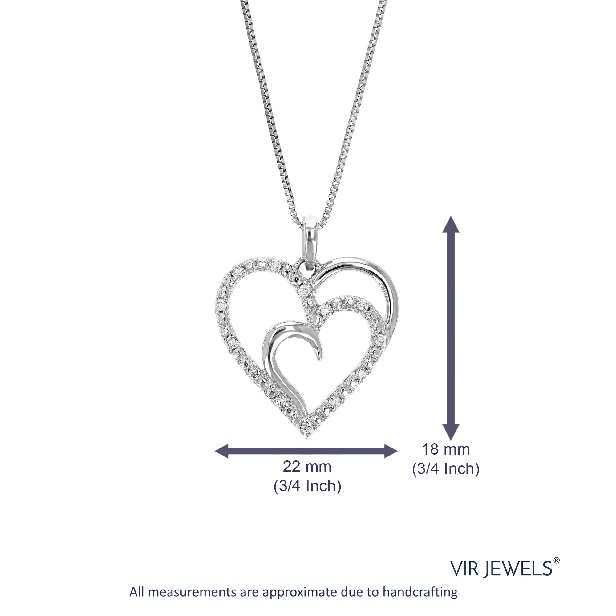 1/10 cttw Lab Grown Diamond Two Heart Pendant in Sterling Silver