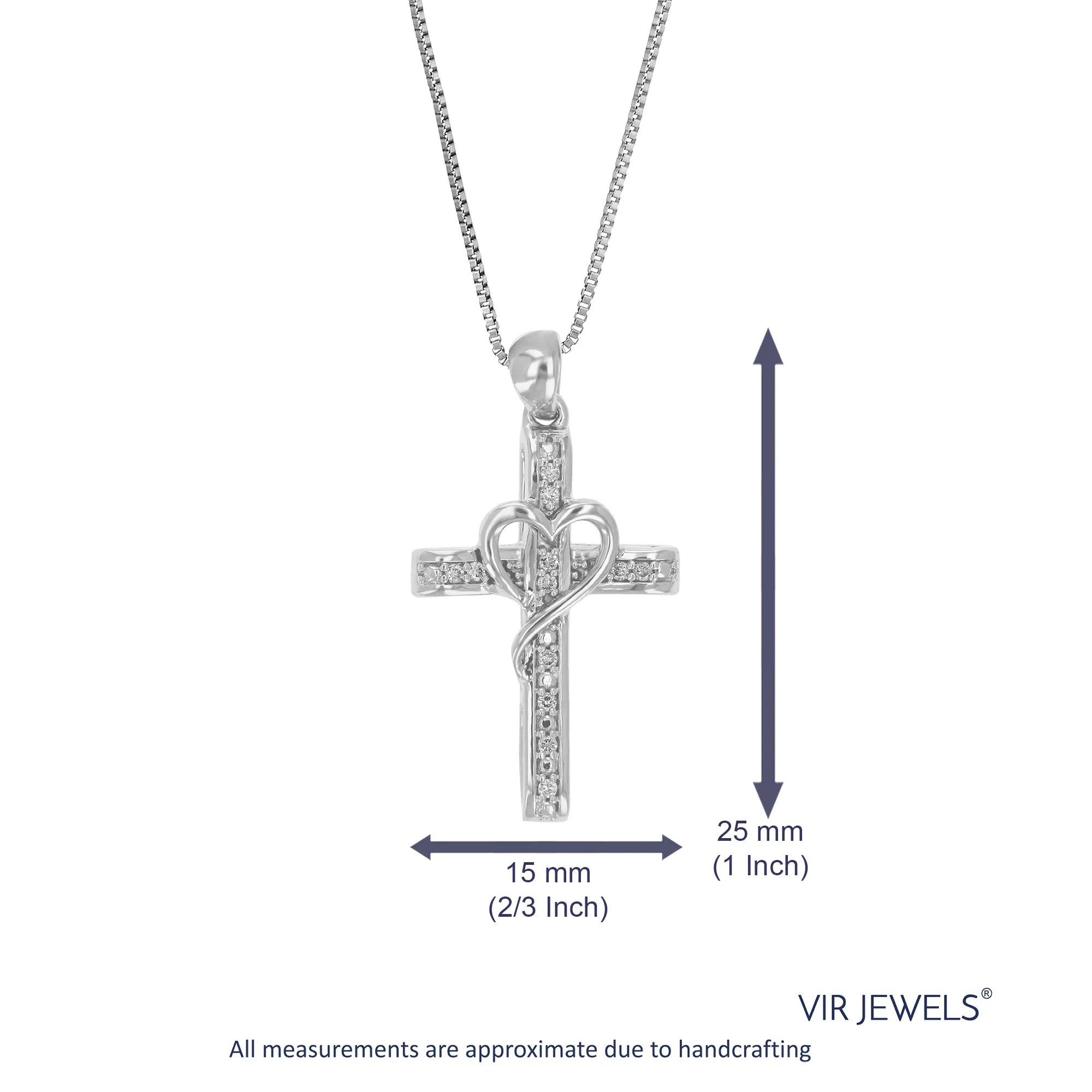 1/10 cttw Lab Grown Necklace Cross Heart Pendant in Sterling Silver
