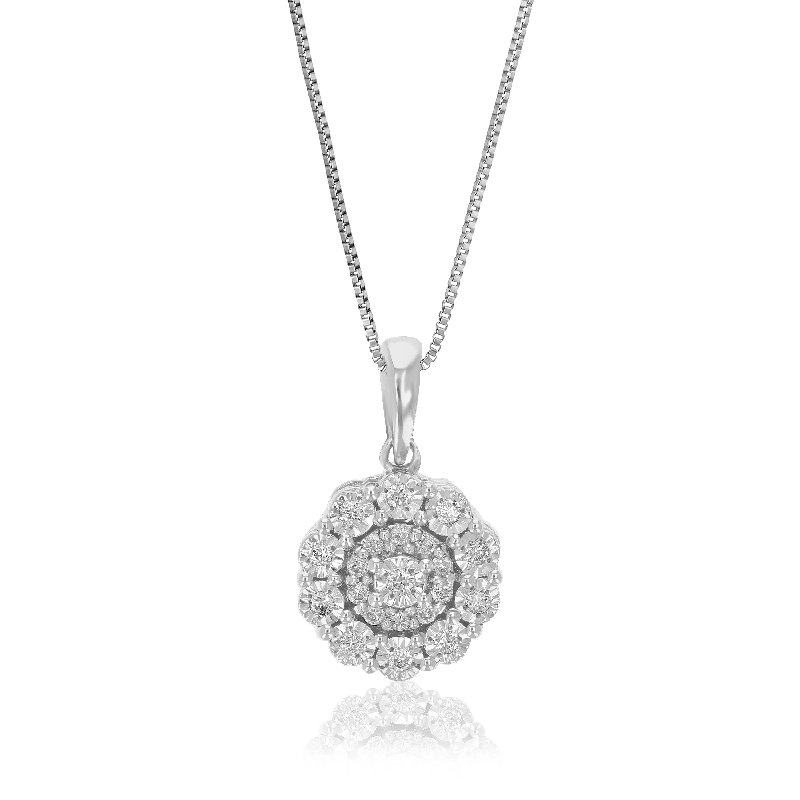 1/12 cttw Lab Grown Diamond Floral Pendant in Sterling Silver