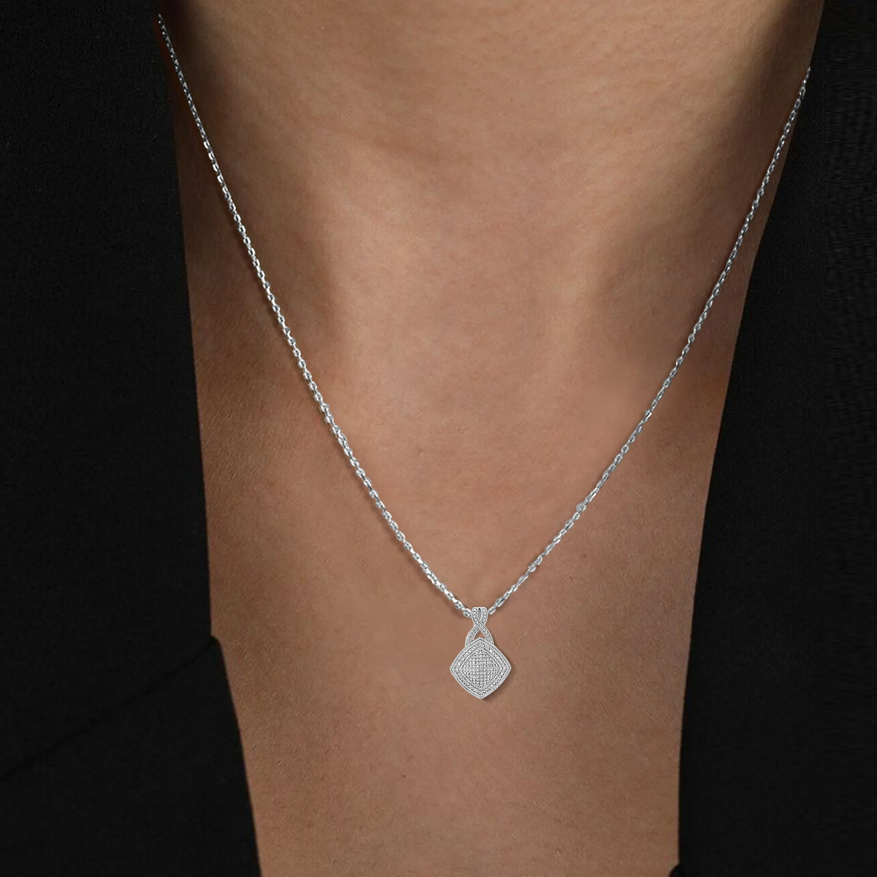1/12 cttw Lab Grown Diamond Kite Drop Pendant in Silver