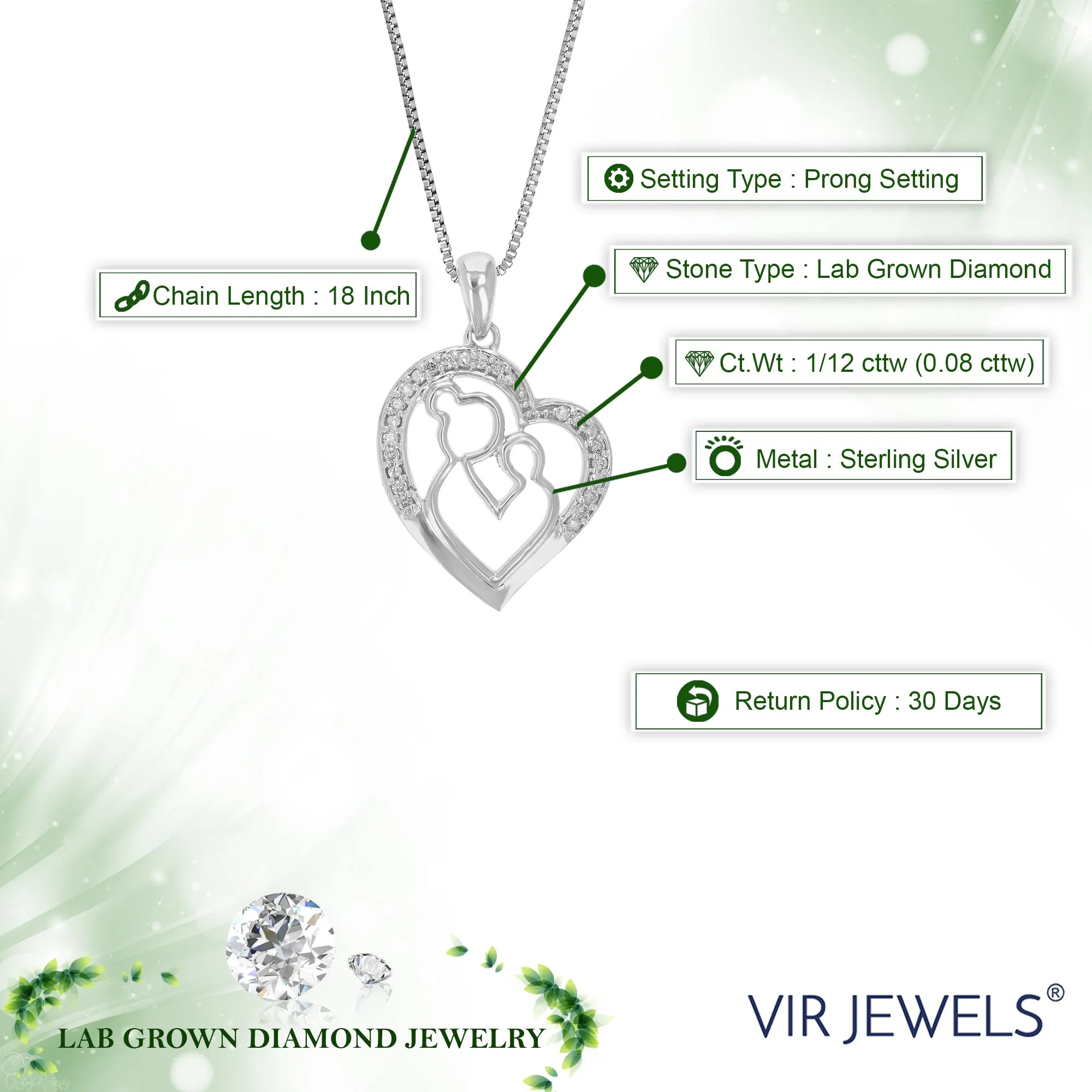 1/12 cttw Lab Grown Diamond Motherhood Pendant in Silver