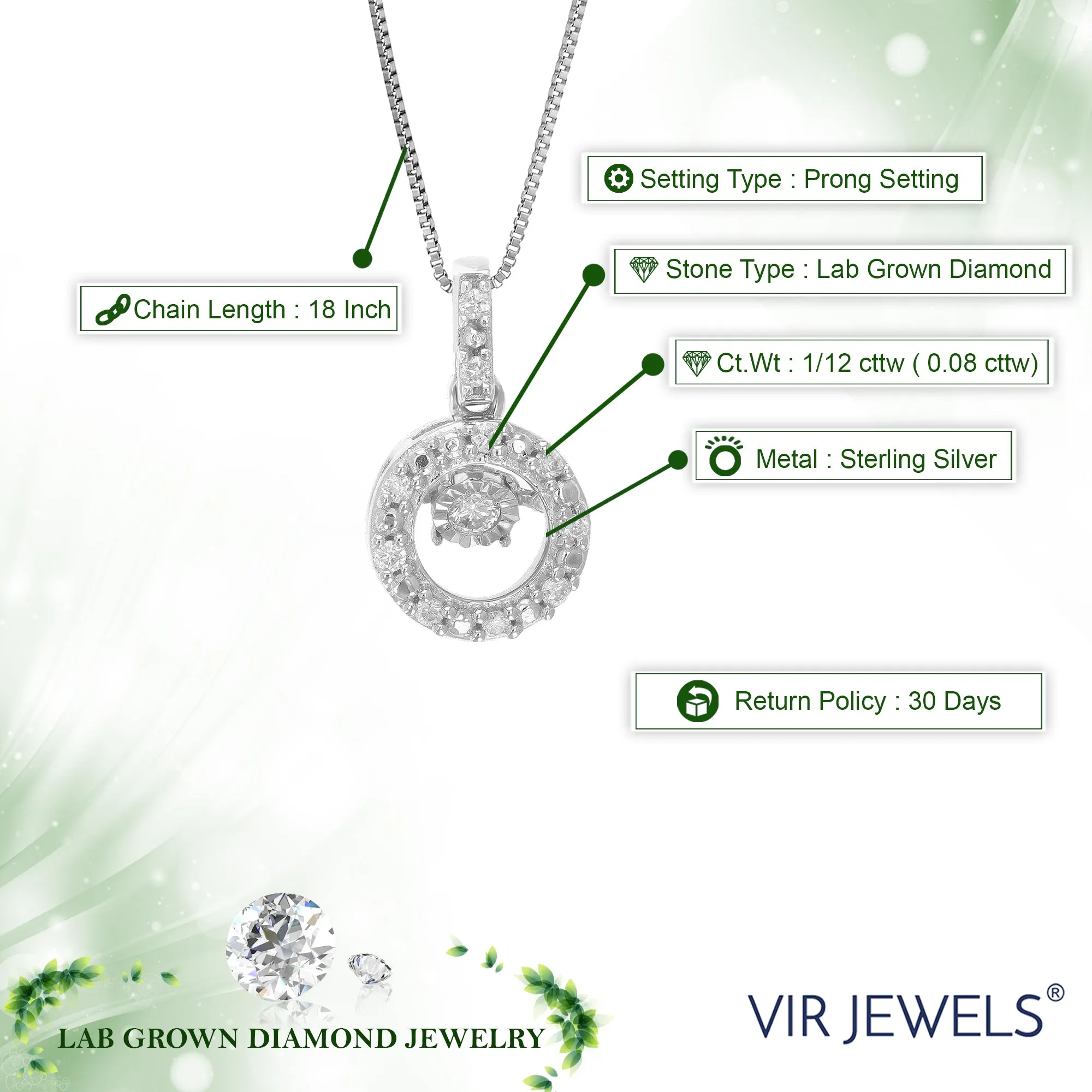 1/12 cttw Lab Grown Diamond Swing Pendant in .925 Sterling Silver