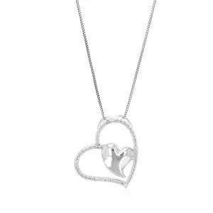1/14 cttw Lab Grown Diamond Two Heart Pendant in Sterling Silver
