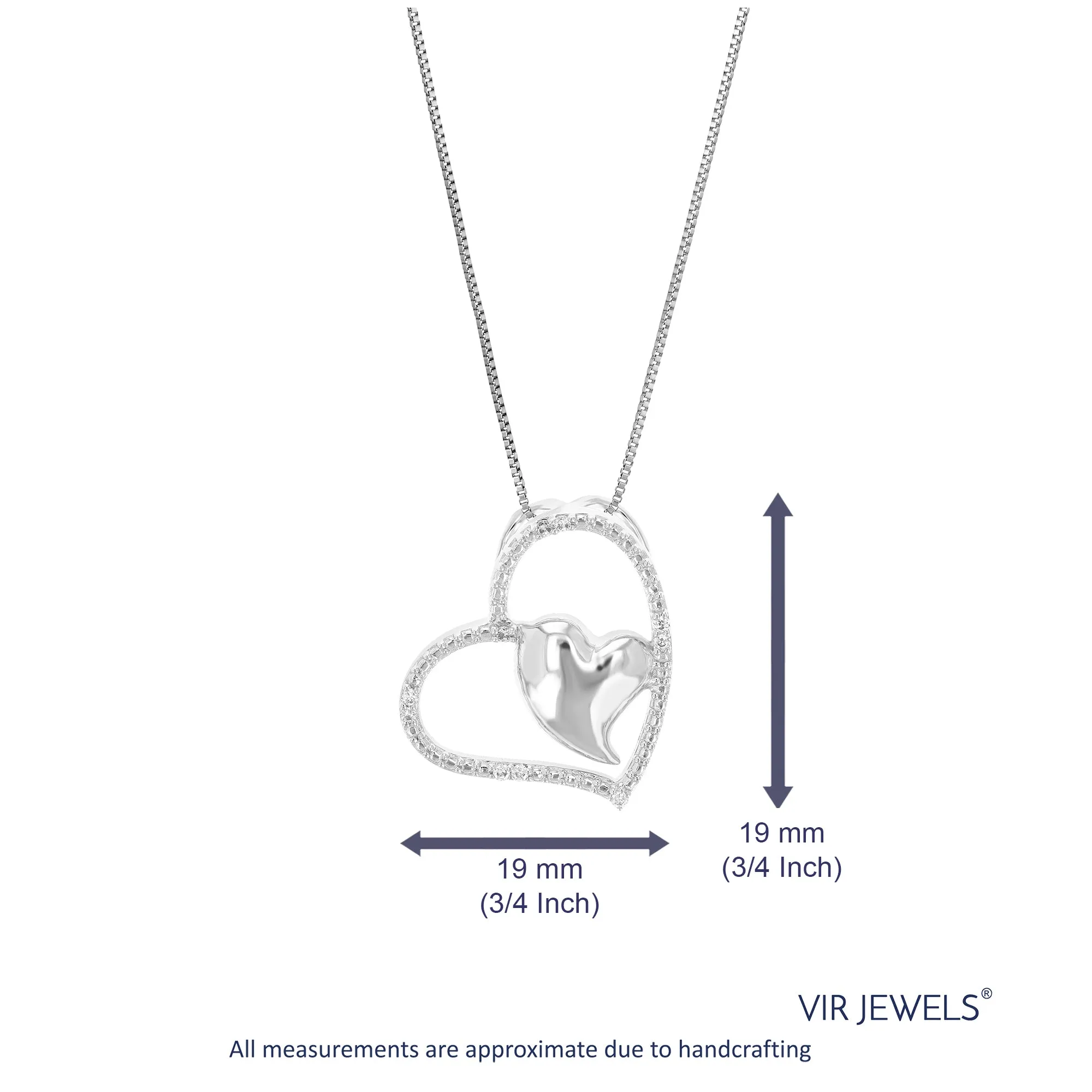 1/14 cttw Lab Grown Diamond Two Heart Pendant in Sterling Silver