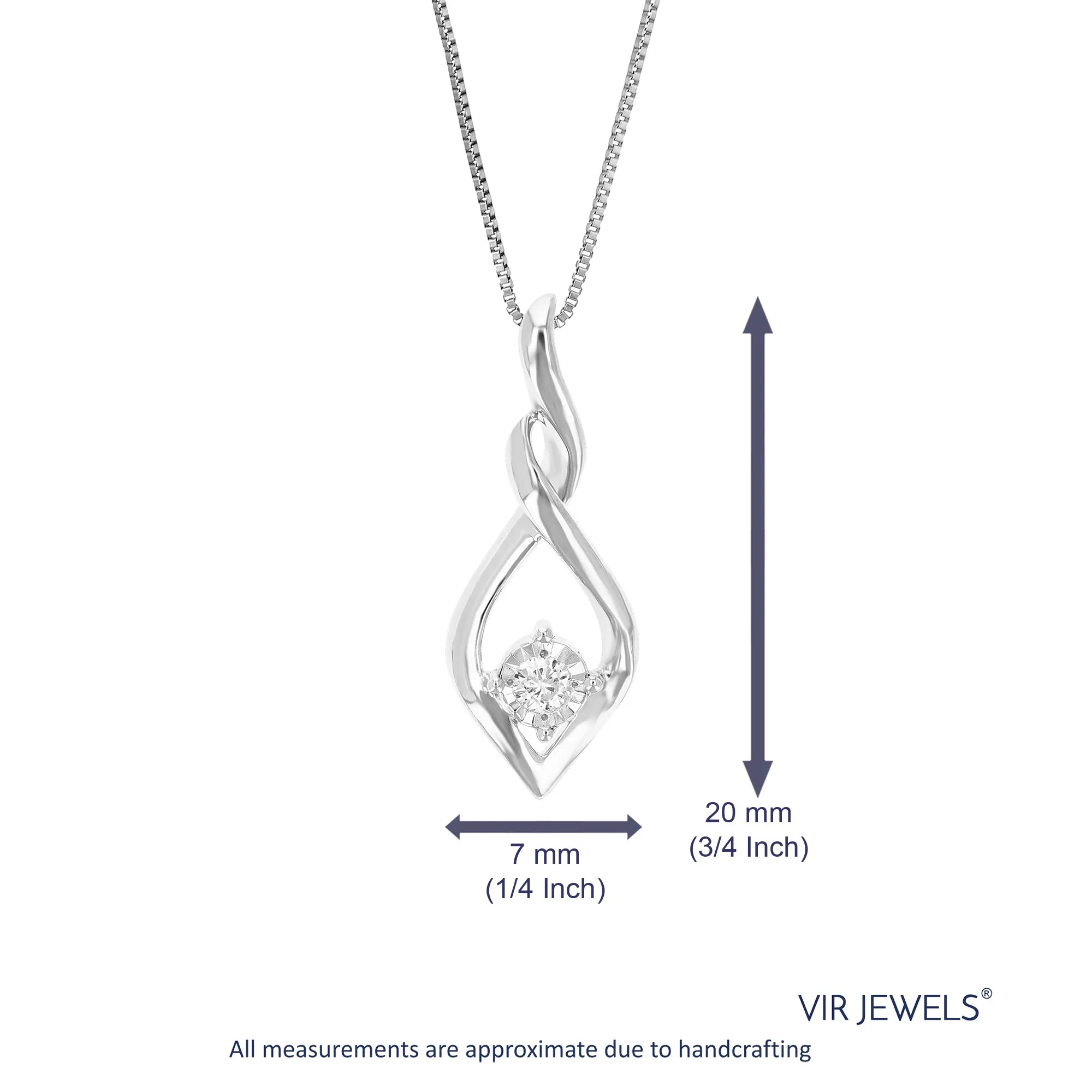 1/16 cttw Lab Grown Diamond Leaf Drop Pendant in Sterling Silver