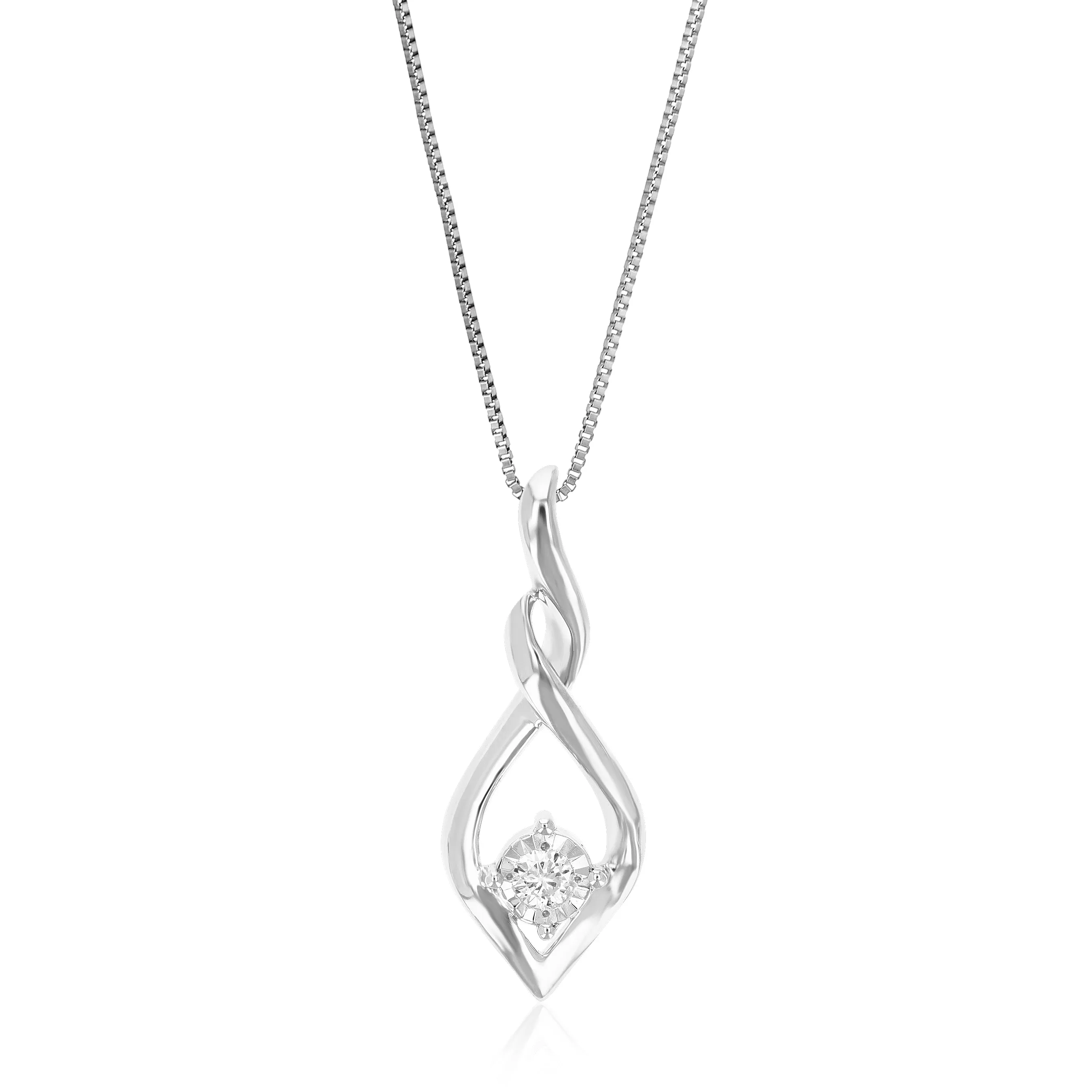 1/16 cttw Lab Grown Diamond Leaf Drop Pendant in Sterling Silver