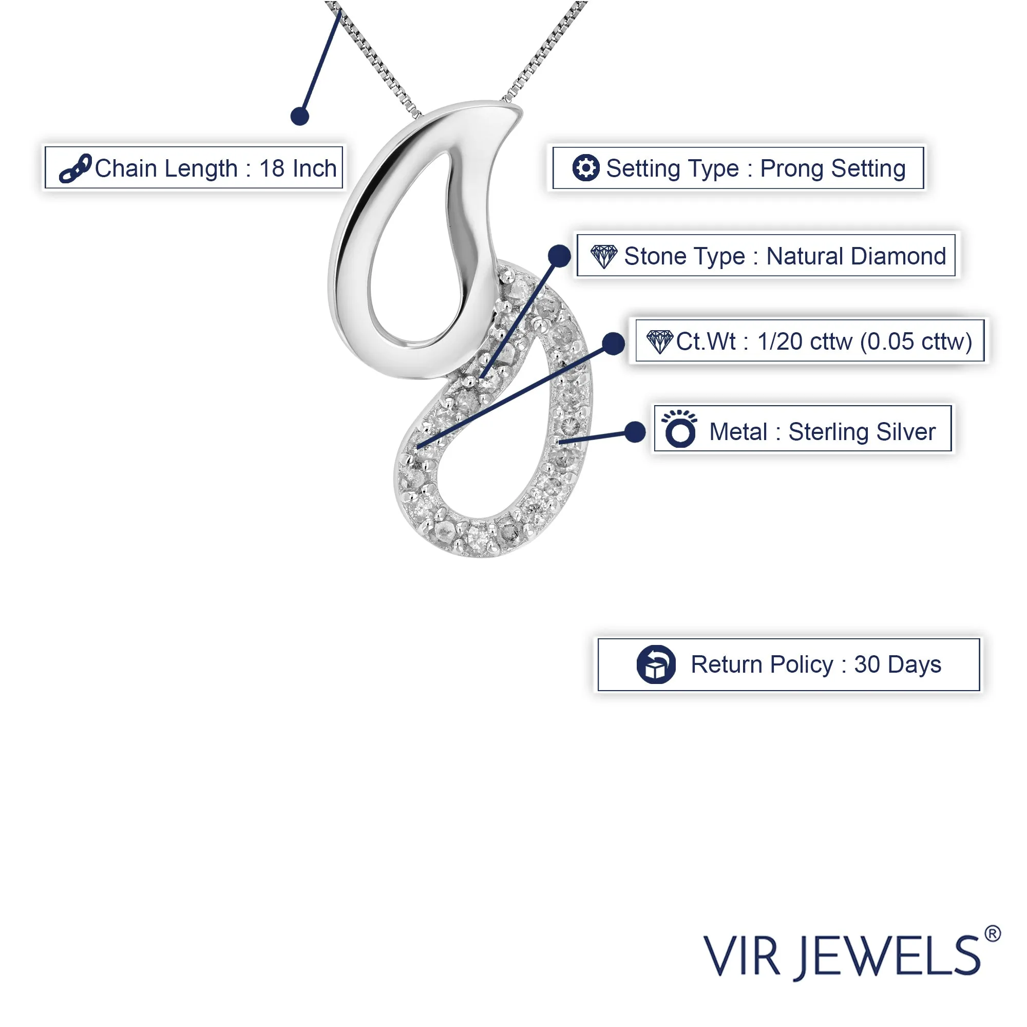 1/20 cttw Diamond Pear Drop Pendant Necklace in Sterling Silver