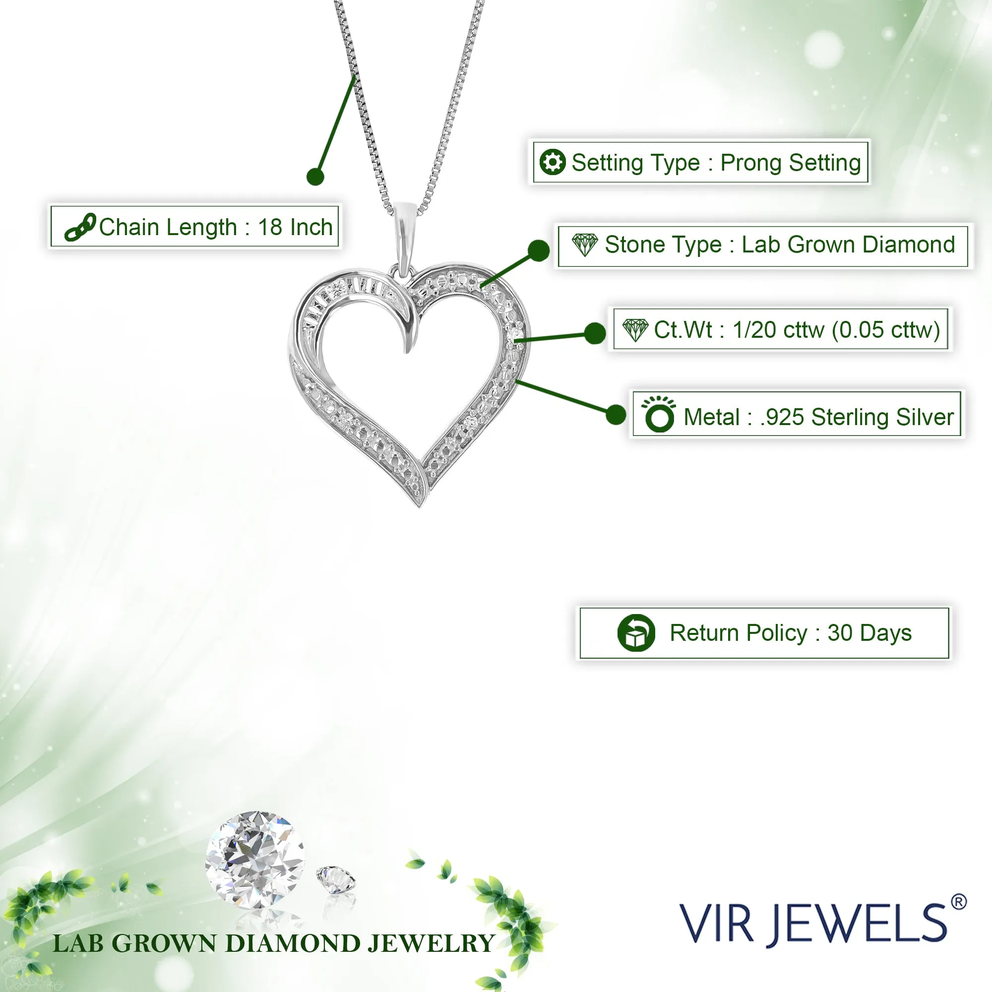 1/20 cttw Heart Lab Grown Diamond Pendant in Silver