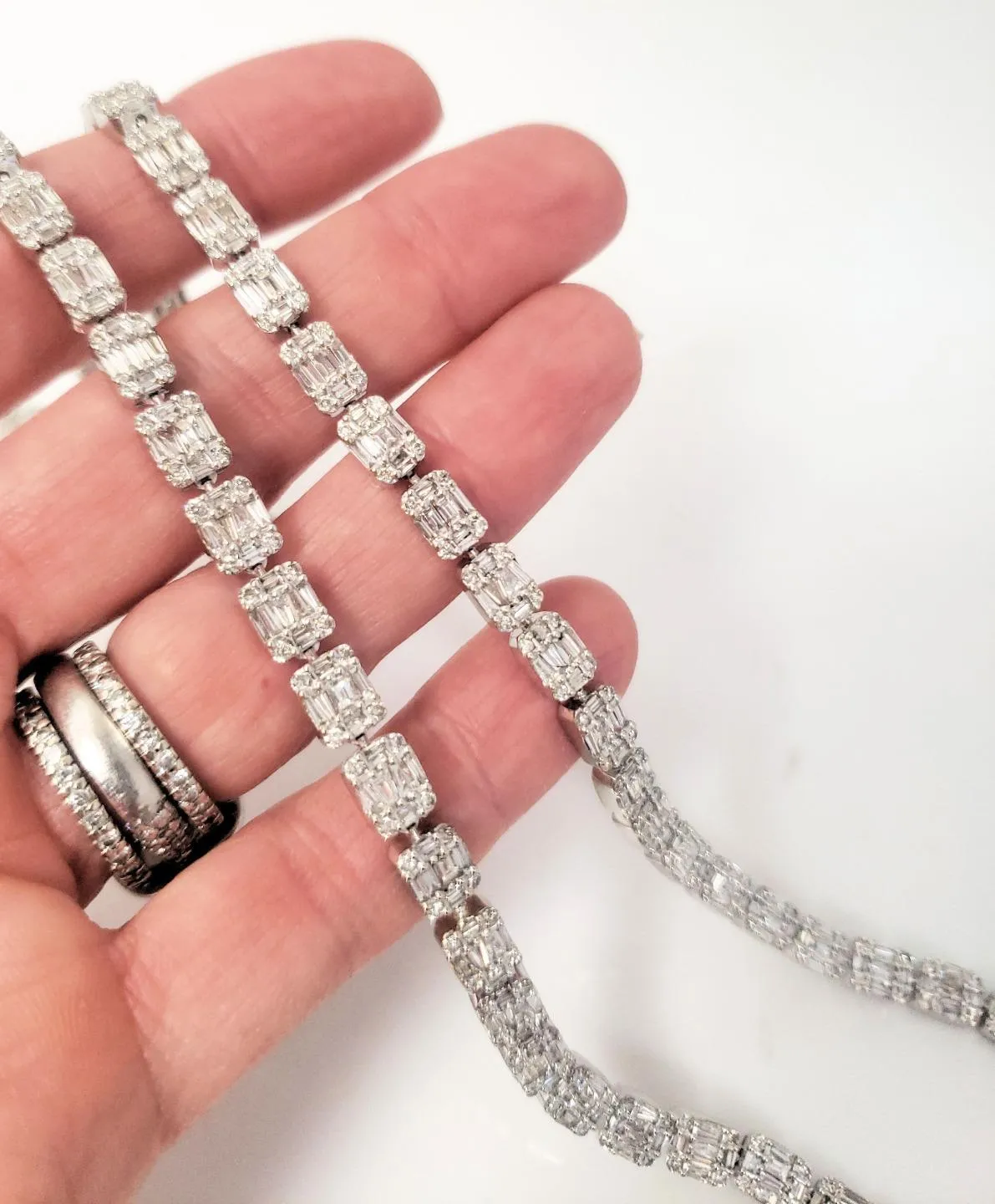 12.00ct Baguette & Round Diamond Tennis Necklace 22 1/2"