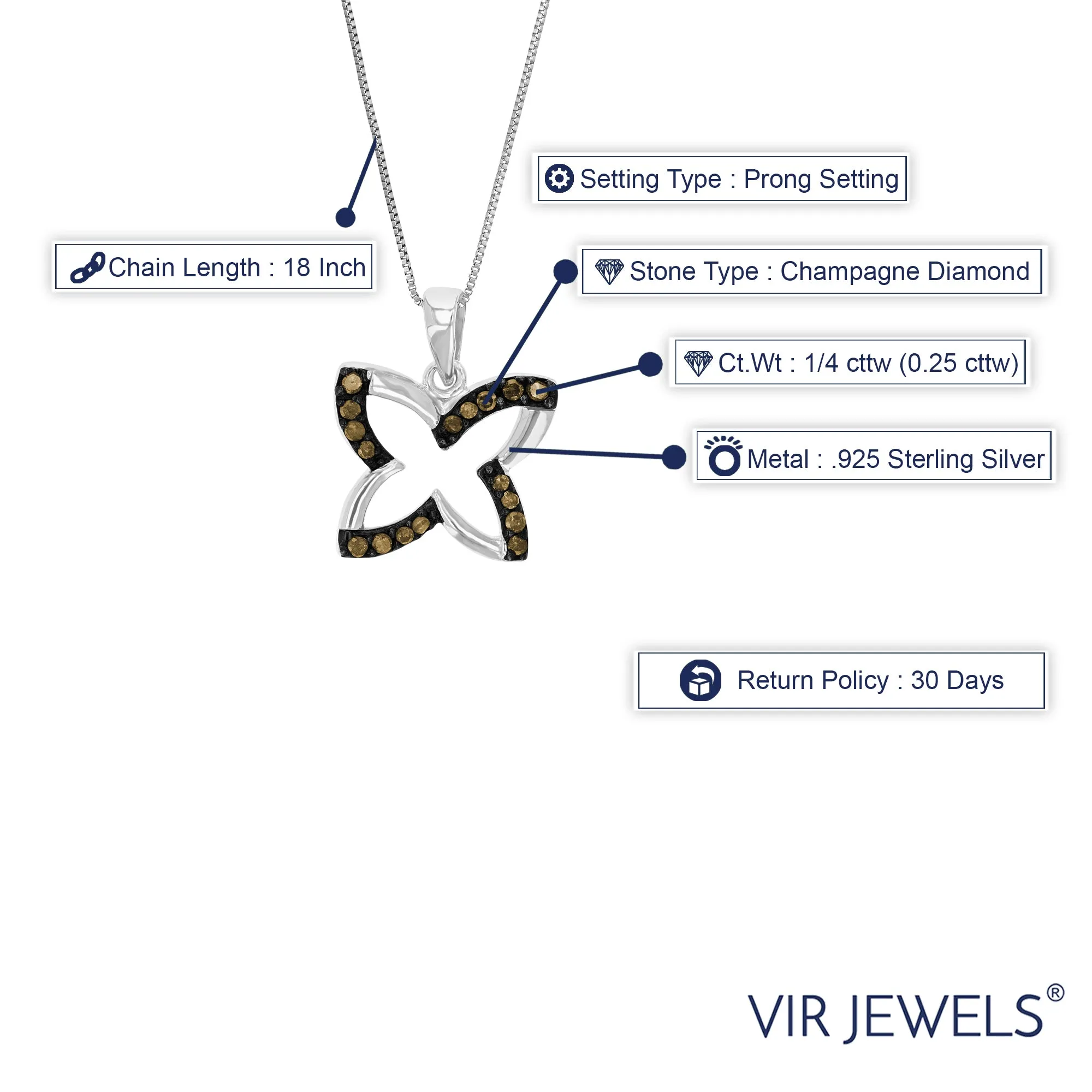 1/4 cttw Champagne Diamond Pendant Necklace in Sterling Silver